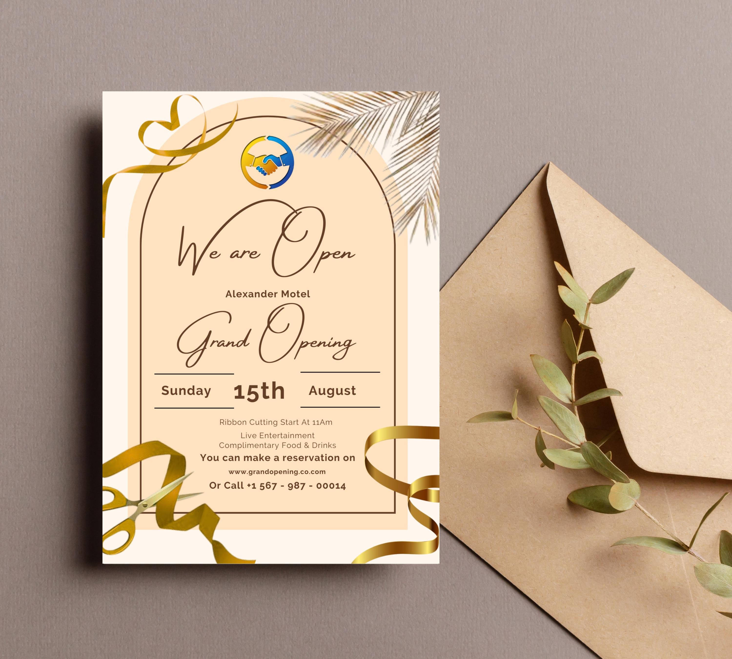 Gold Grand Opening Flyers Template, Grand Opening Invitation, Golden Business Launch Invitation, Digital You're Invited, Event Party Flyers