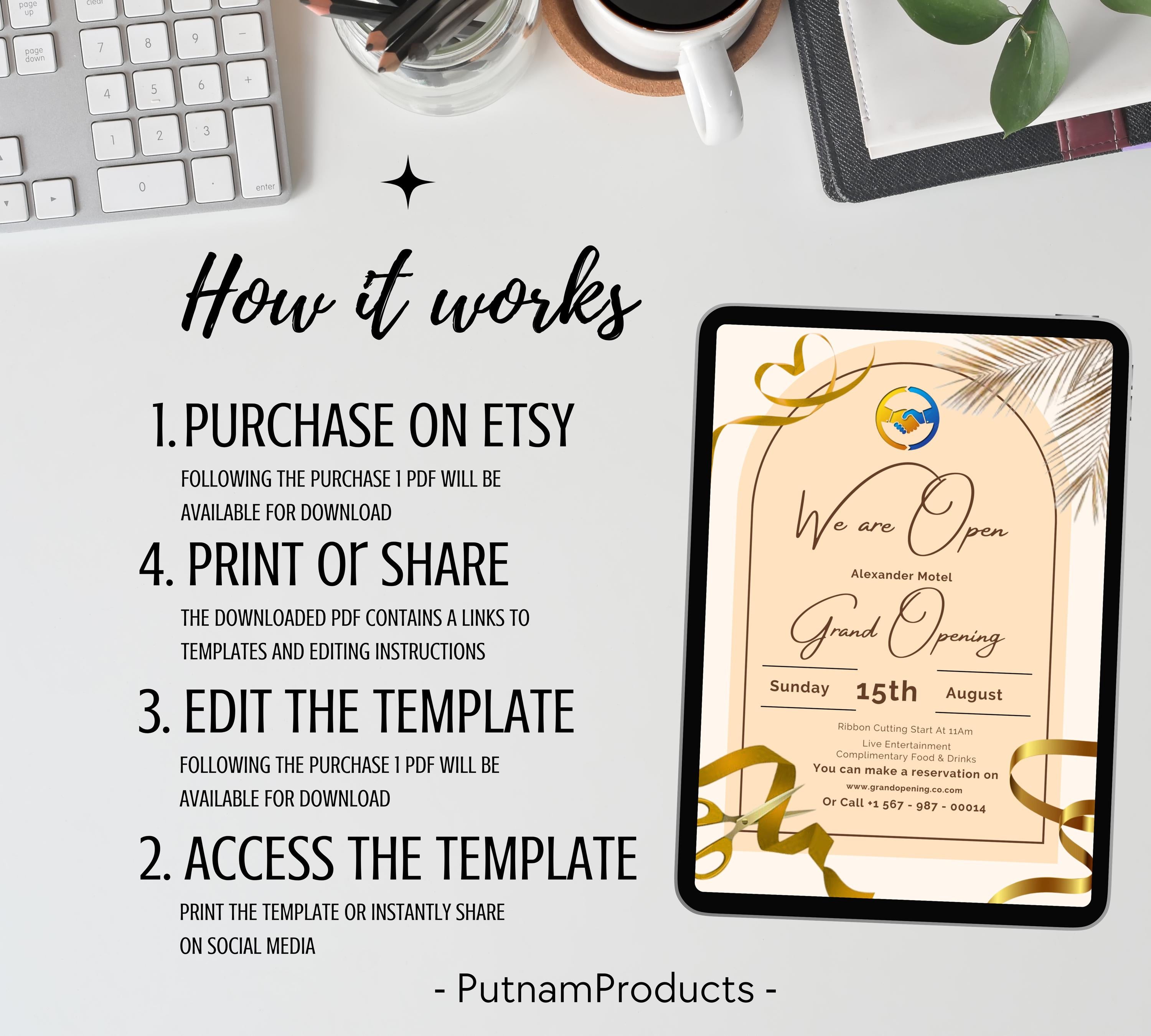 Gold Grand Opening Flyers Template, Grand Opening Invitation, Golden Business Launch Invitation, Digital You're Invited, Event Party Flyers