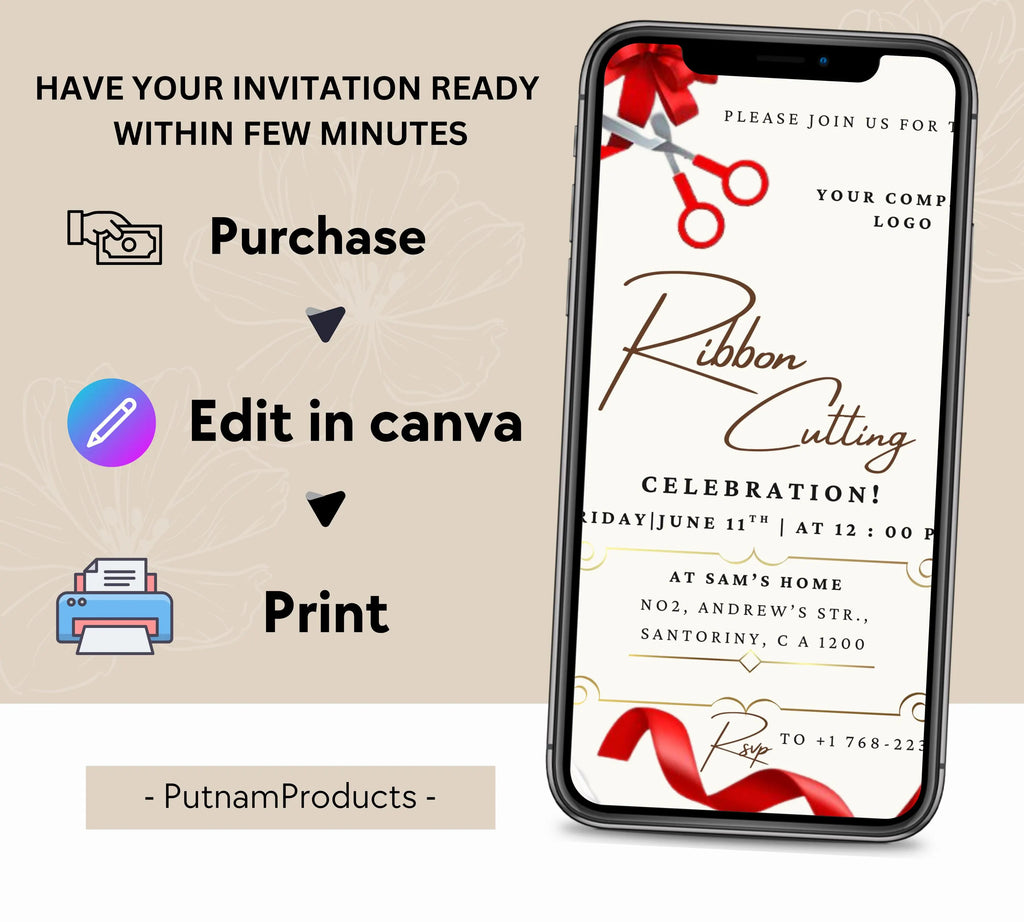Grand Opening Flyer Template, Grand Opening Invitation, Business Grand Opening Digital, Launch Party invitation, Red and White Grand Invite