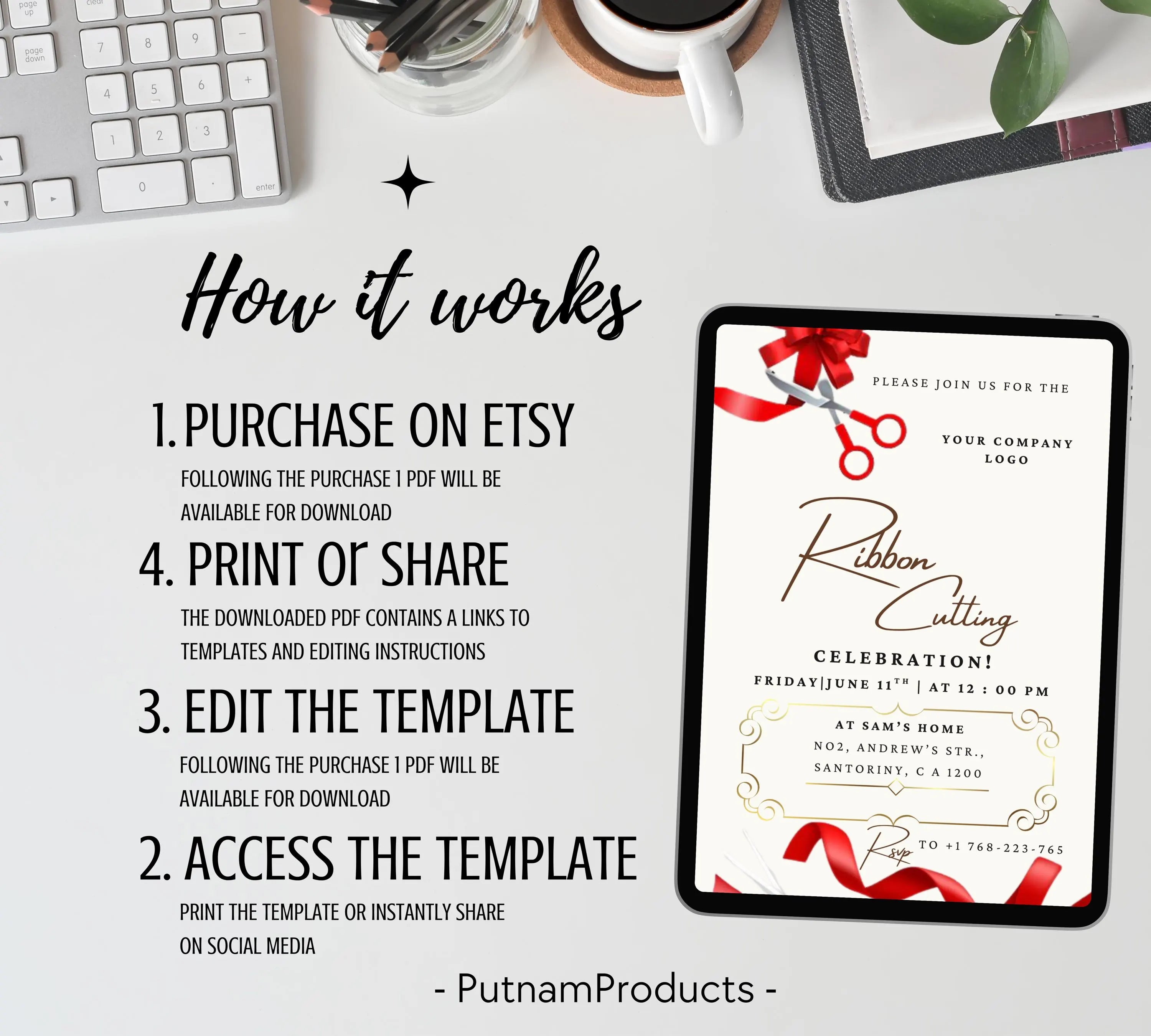 Grand Opening Flyer Template, Grand Opening Invitation, Business Grand Opening Digital, Launch Party invitation, Red and White Grand Invite