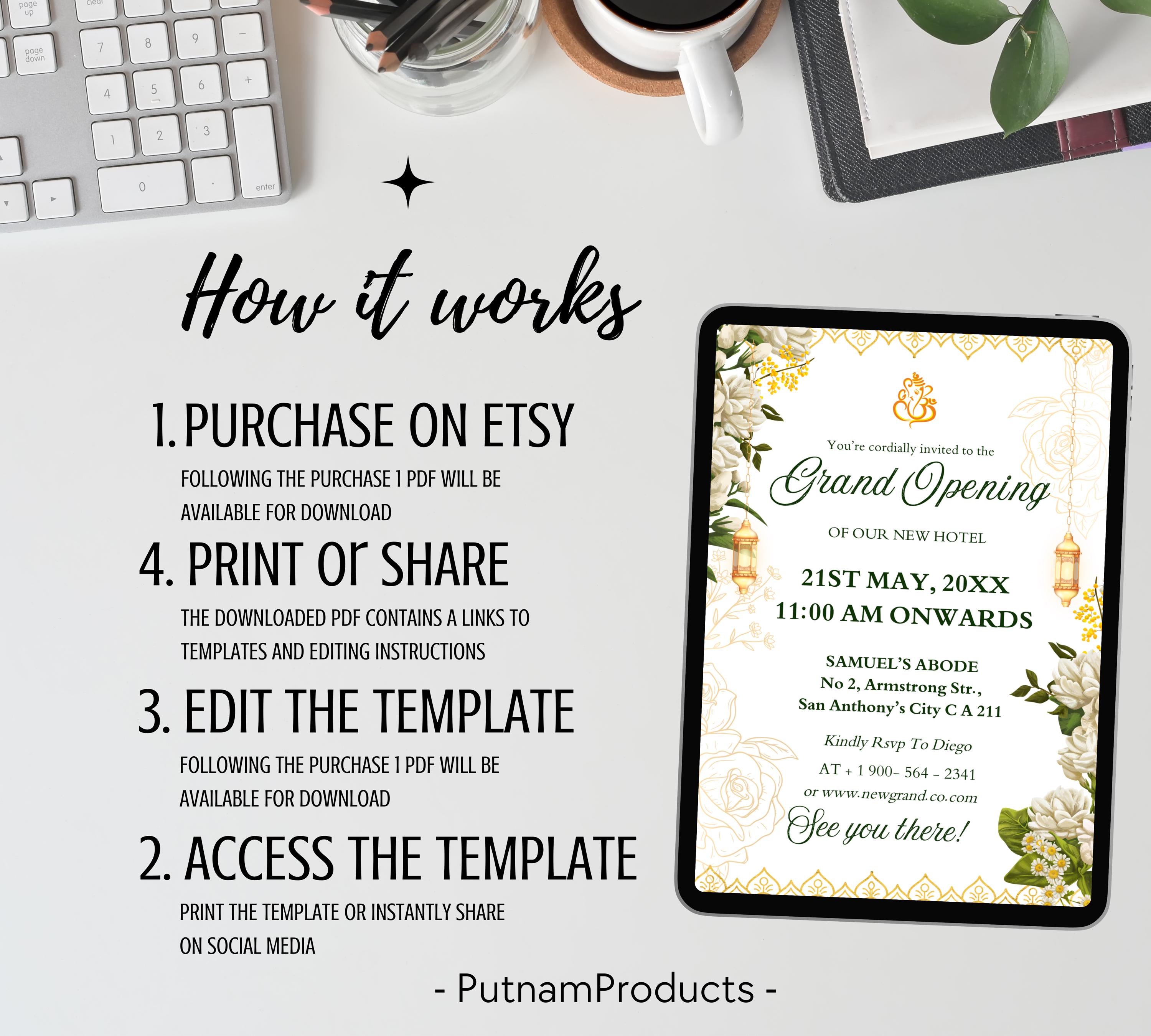 Grand Opening Flyer Template, Modern Business Invitation,  Grand Opening Invitation, Digital You're Invited, Text Brand Grand E-Invitation