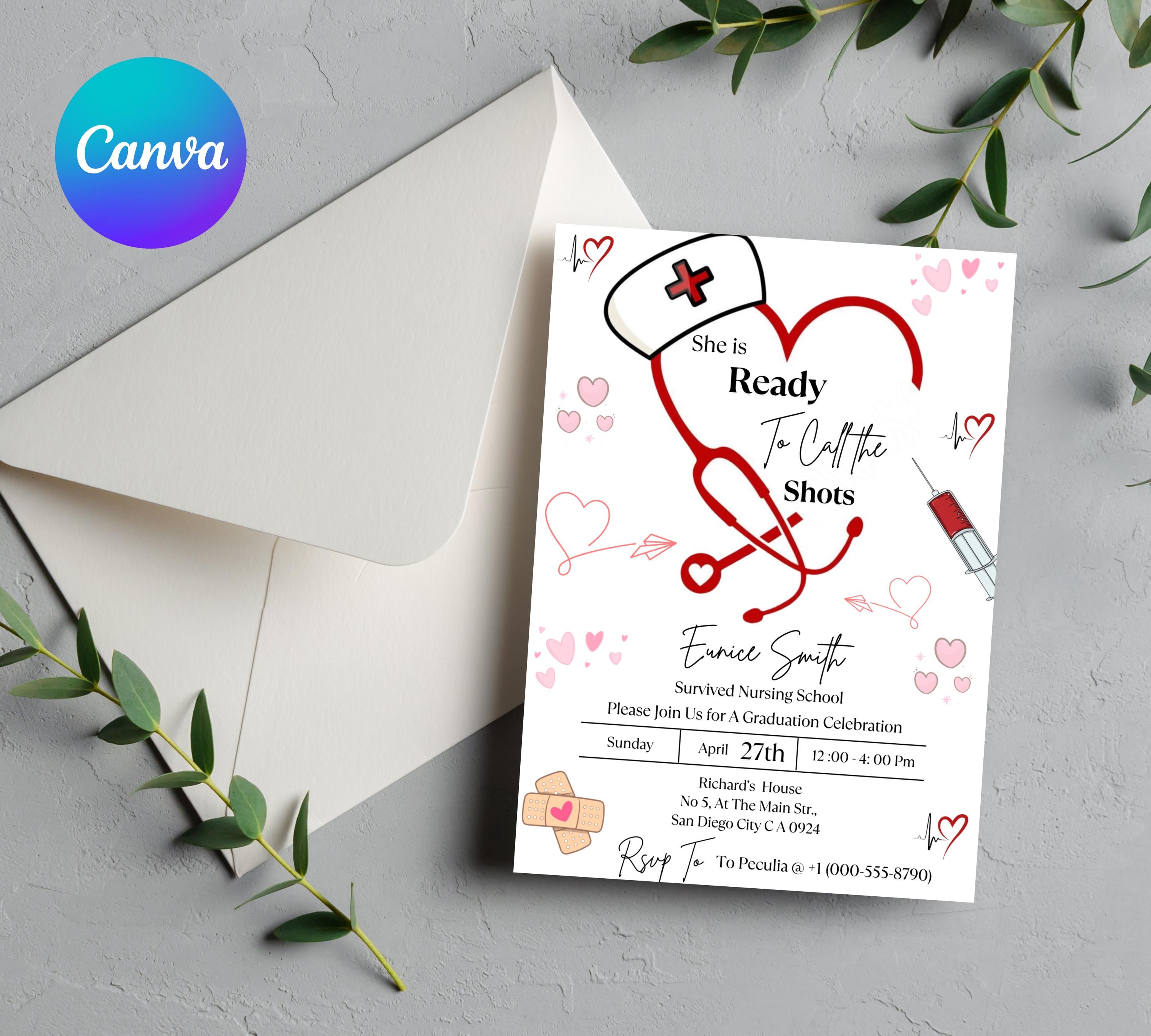 Nurse Graduation Invitation, Nurse Graduation Announcement, Nurse Grad Invitation, Medical Graduation Invitation, Nursin Ceremony Invitation