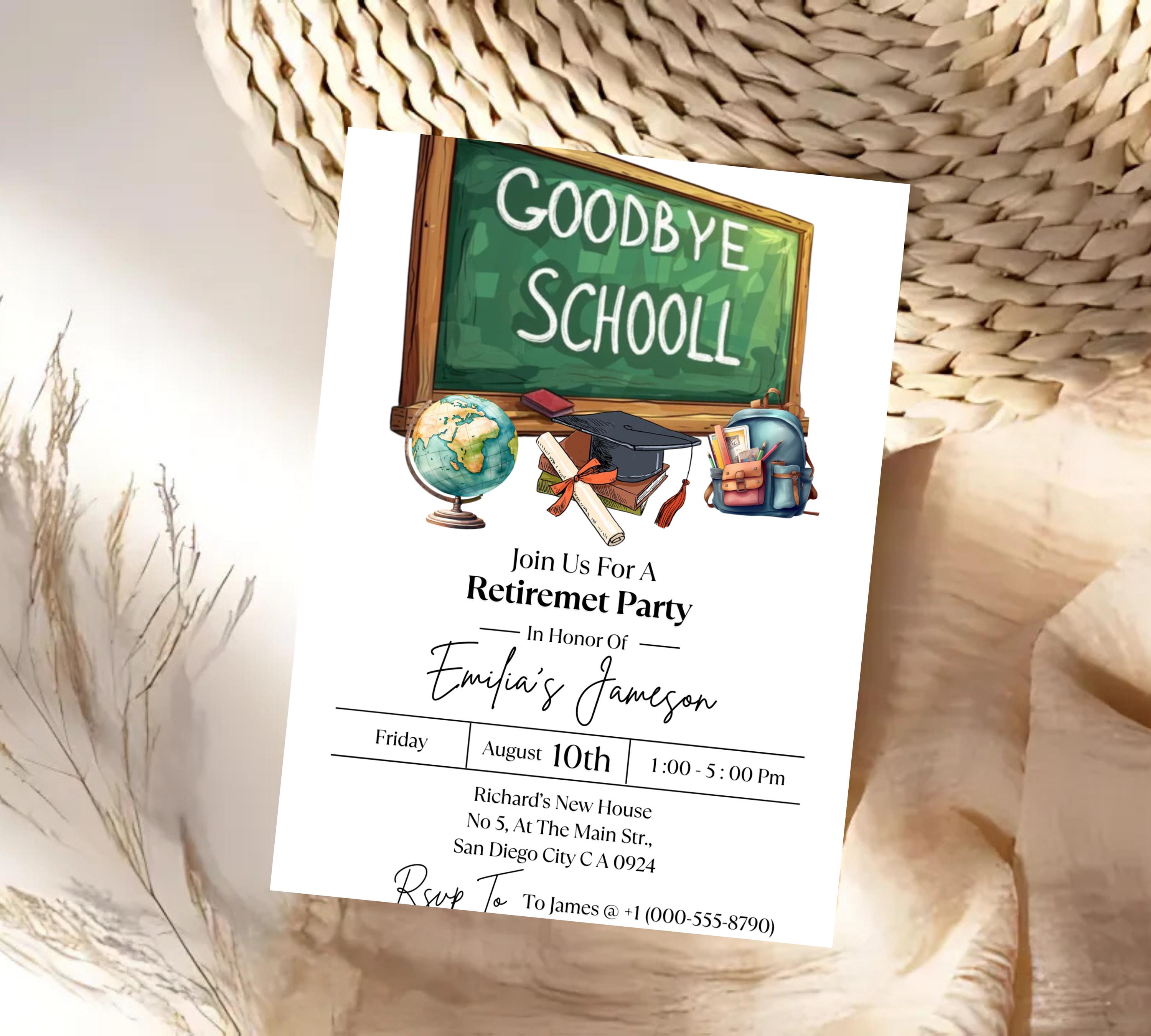 Teacher Retirement Invitation, Editable School's Out Forever Party Invite Template, Surprise Retirement, Principal Retirement, Teacher Evite