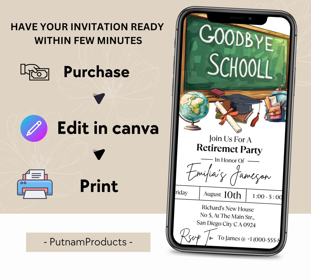 Teacher Retirement Invitation, Editable School's Out Forever Party Invite Template, Surprise Retirement, Principal Retirement, Teacher Evite
