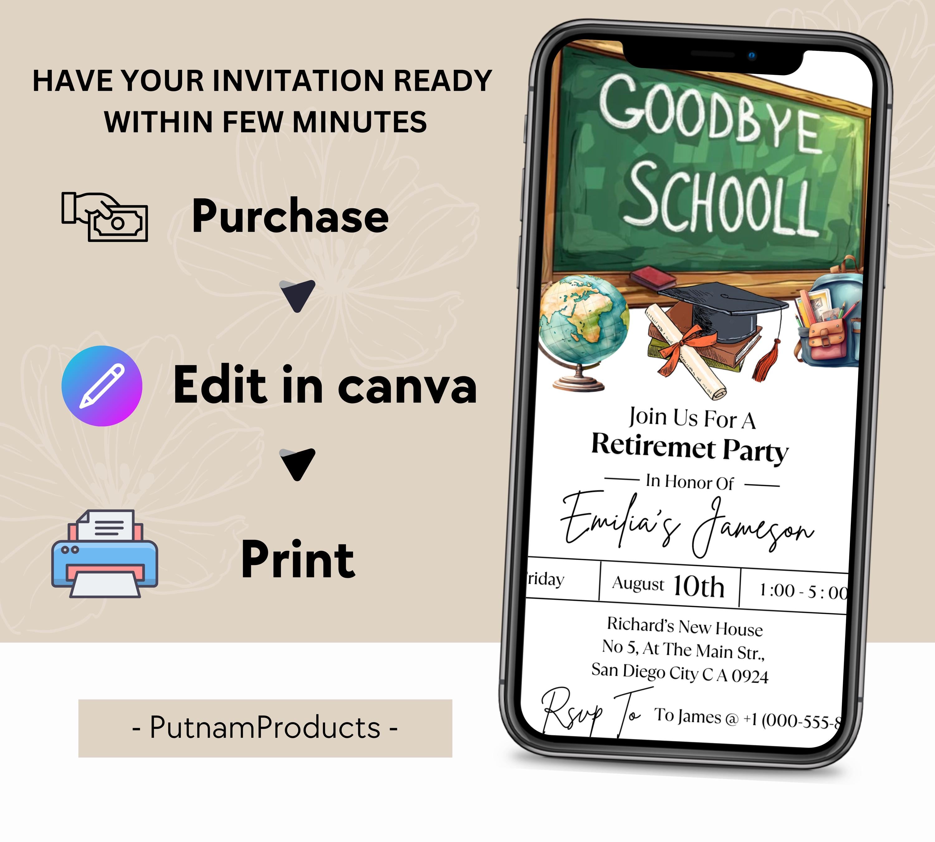 Teacher Retirement Invitation, Editable School's Out Forever Party Invite Template, Surprise Retirement, Principal Retirement, Teacher Evite