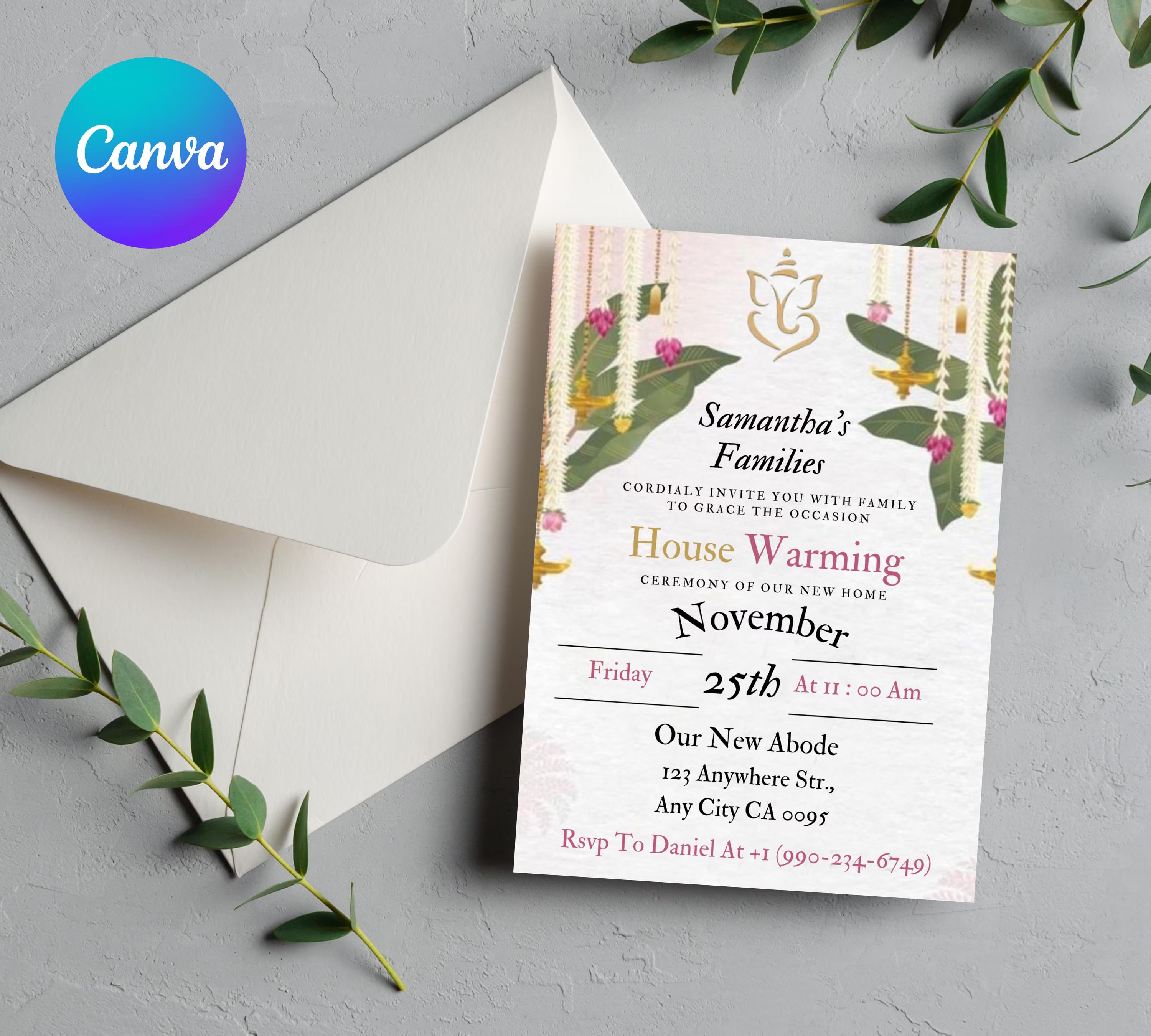 Housewarming Invitation Card, Graha Pravesh Invitation, Vastu Pooja Invitation Template, Indian Griha Pravesam House Invitation Card