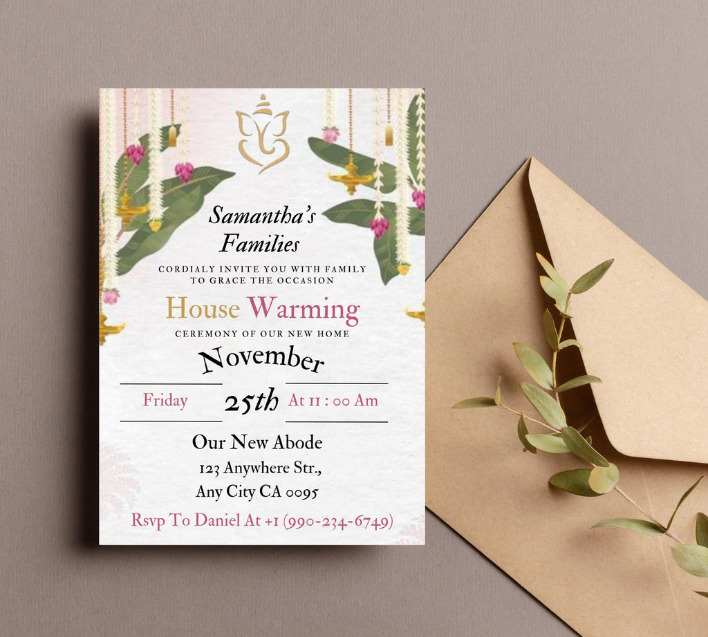Housewarming Invitation Card, Graha Pravesh Invitation, Vastu Pooja Invitation Template, Indian Griha Pravesam House Invitation Card
