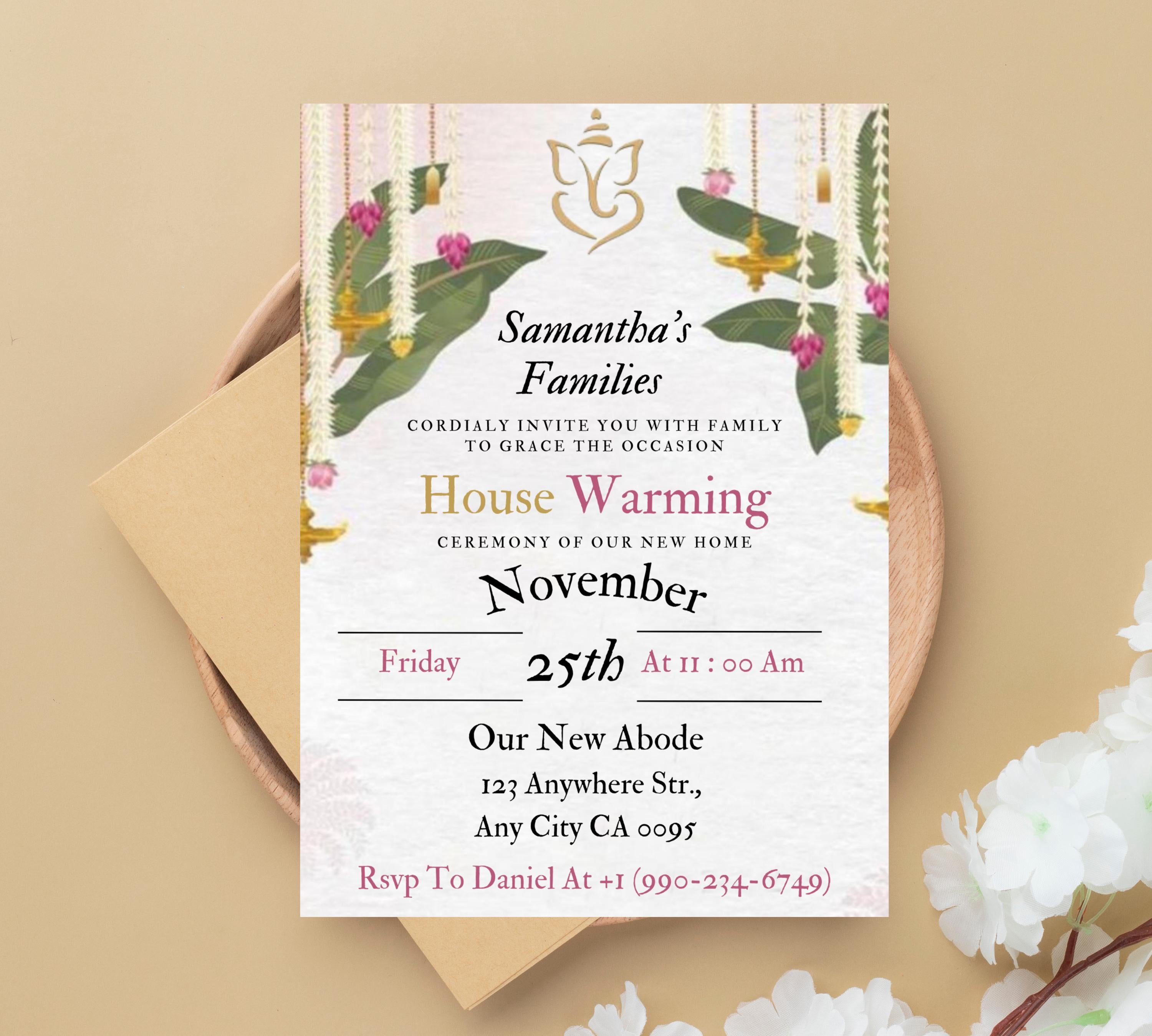 Housewarming Invitation Card, Graha Pravesh Invitation, Vastu Pooja Invitation Template, Indian Griha Pravesam House Invitation Card