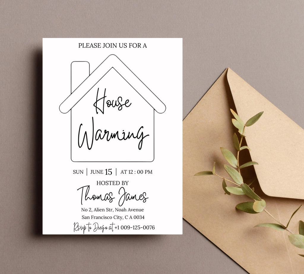 Housewarming Party Invitation, Modern Housewarming Party Invite, Minimalist, We're All Settled In Invitation, Moving Announcement, Digital
