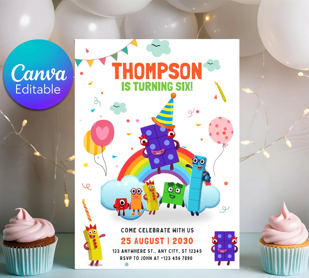 Editable Number blocks, Birthday Invitation, Printable Birthday Party Invite, Digital Kid Party Invite, Number Inspired Birthday Invitation
