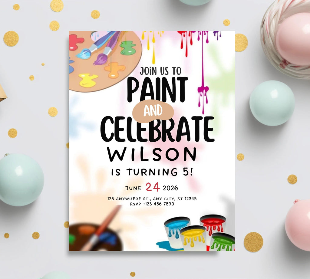 Painting Birthday Party Invitation, Art Party Invitation, Art Birthday Party Invitation, Dress for a Mess, Art Themed, Instant Download