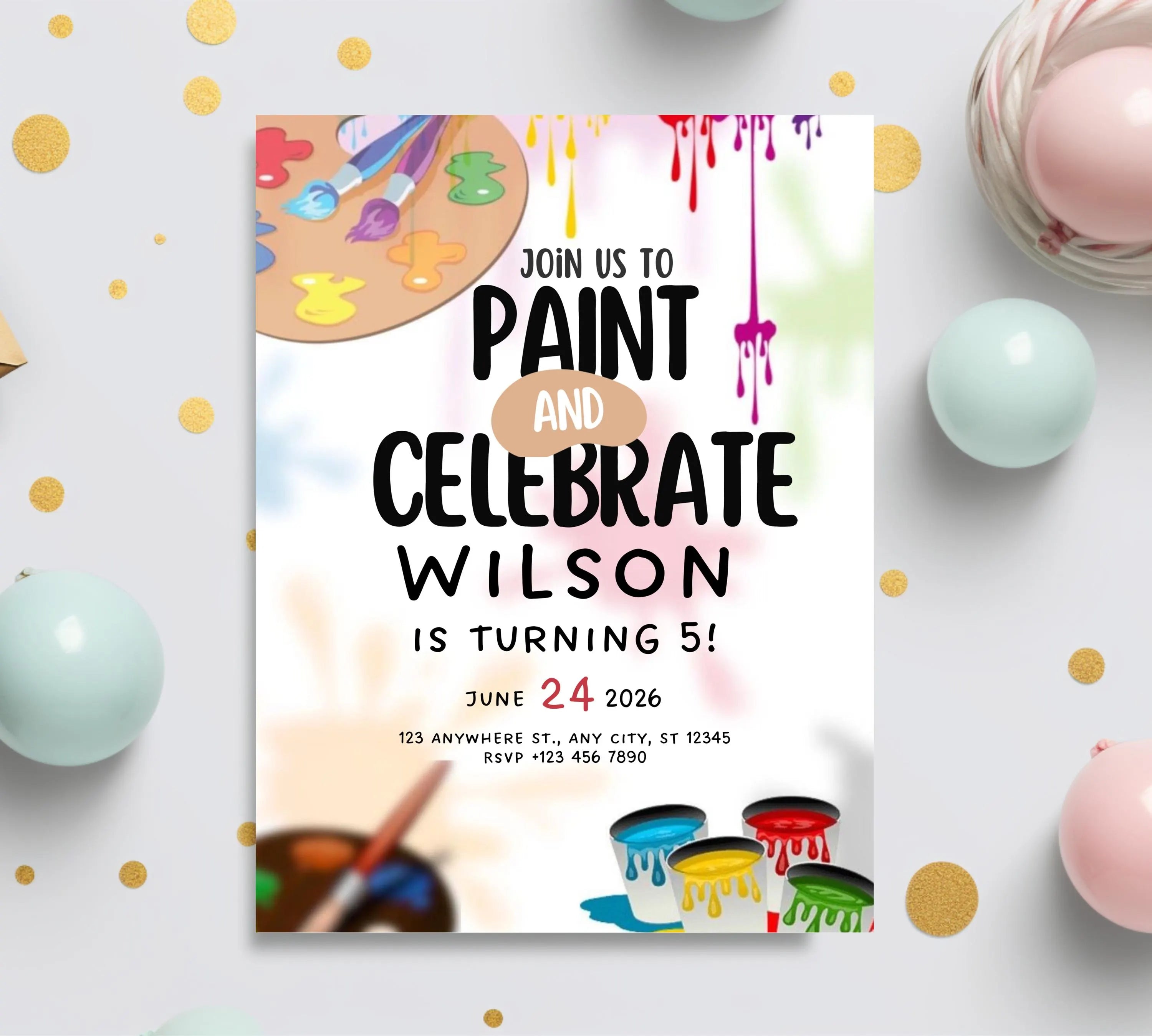 Painting Birthday Party Invitation, Art Party Invitation, Art Birthday Party Invitation, Dress for a Mess, Art Themed, Instant Download