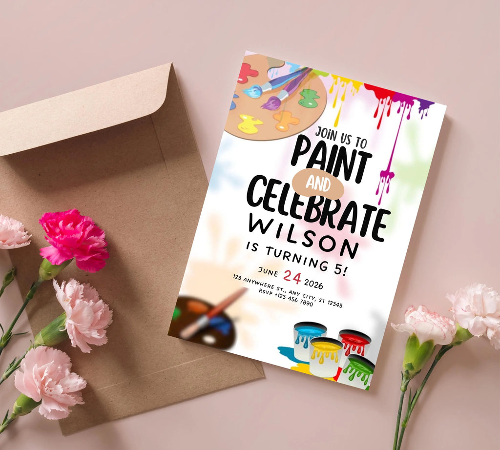 Painting Birthday Party Invitation, Art Party Invitation, Art Birthday Party Invitation, Dress for a Mess, Art Themed, Instant Download