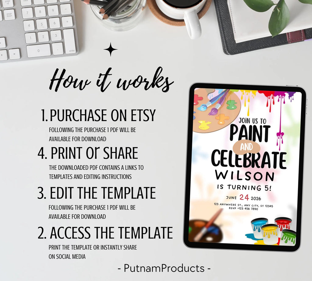 Painting Birthday Party Invitation, Art Party Invitation, Art Birthday Party Invitation, Dress for a Mess, Art Themed, Instant Download