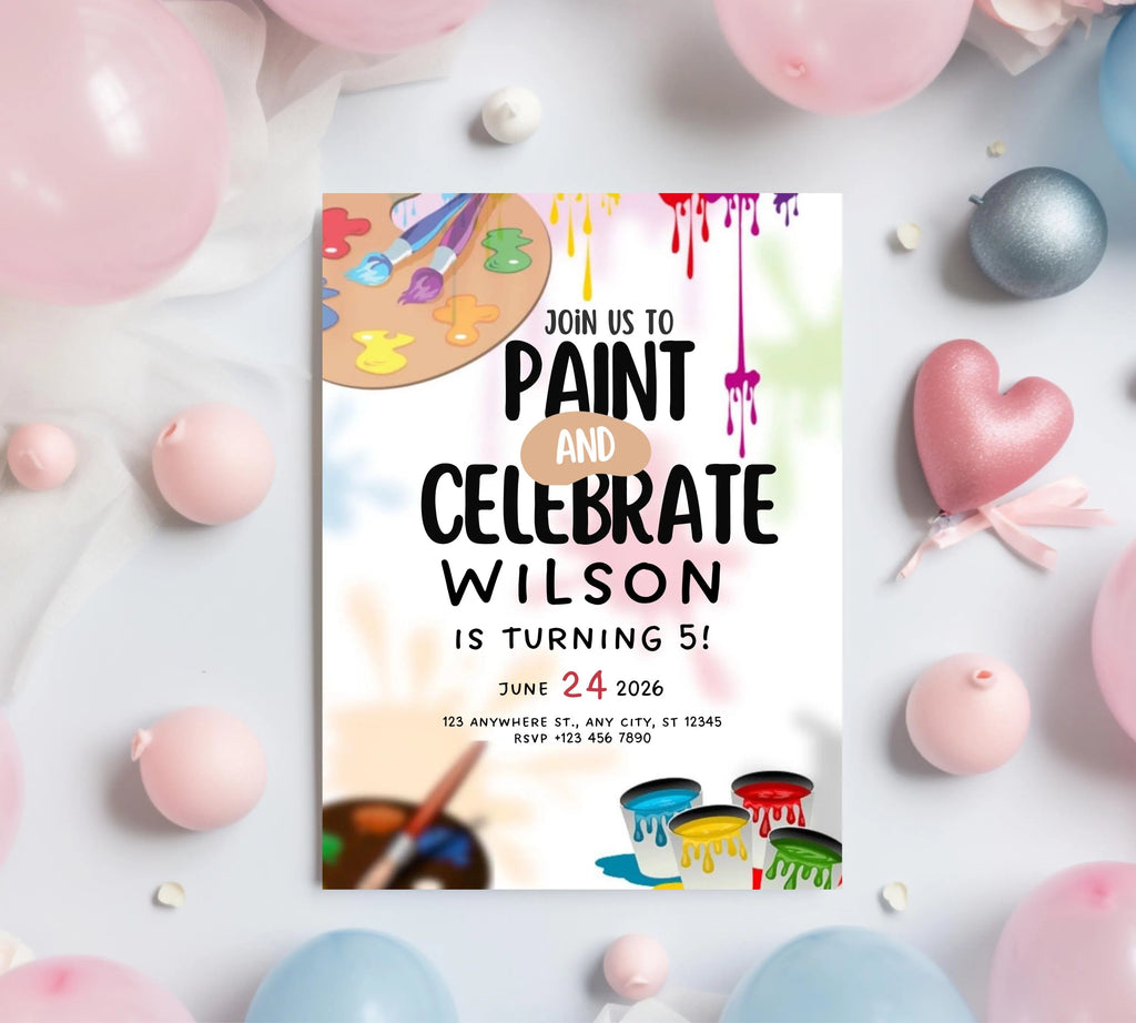 Painting Birthday Party Invitation, Art Party Invitation, Art Birthday Party Invitation, Dress for a Mess, Art Themed, Instant Download