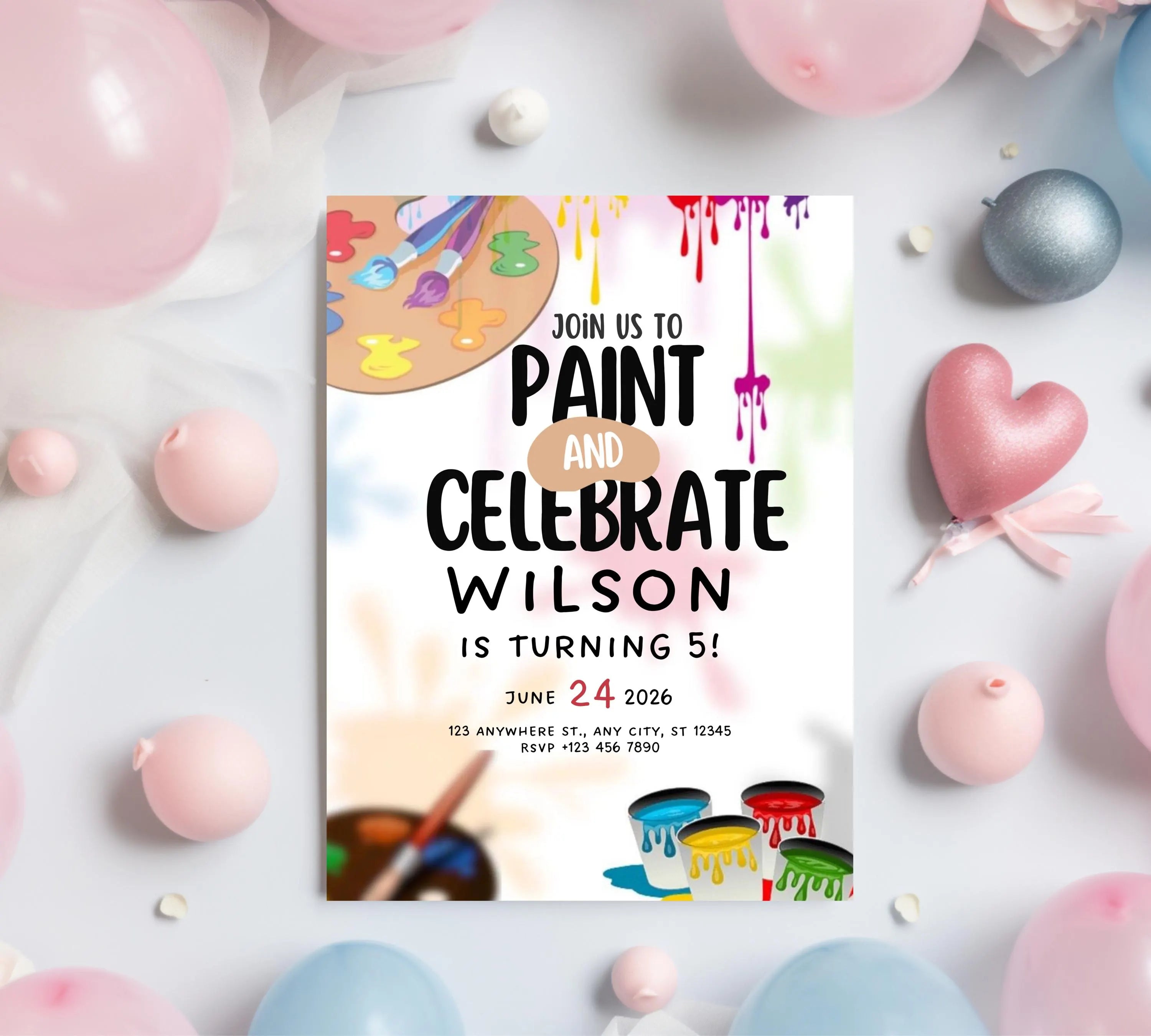 Painting Birthday Party Invitation, Art Party Invitation, Art Birthday Party Invitation, Dress for a Mess, Art Themed, Instant Download