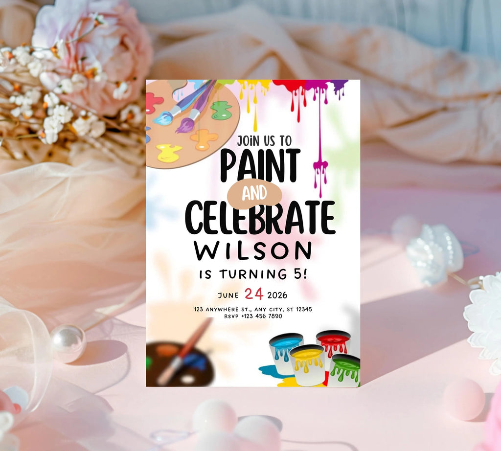 Painting Birthday Party Invitation, Art Party Invitation, Art Birthday Party Invitation, Dress for a Mess, Art Themed, Instant Download