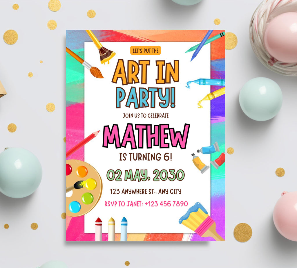 Art Painting Birthday Party Invitation, Art Party Invitation, Art Kids Birthday Party Invitation, Art Themed Invitation, Instant Download