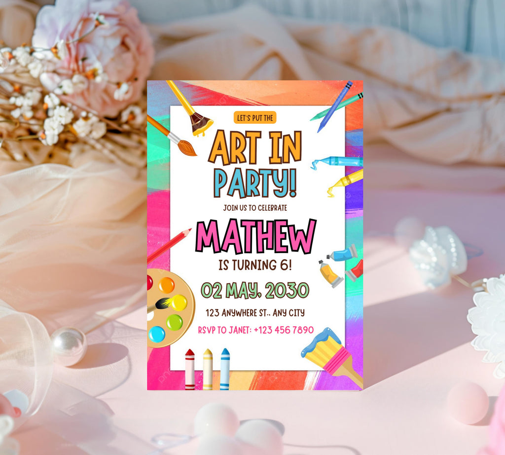Art Painting Birthday Party Invitation, Art Party Invitation, Art Kids Birthday Party Invitation, Art Themed Invitation, Instant Download