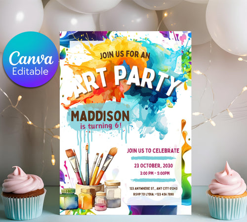 Art Painting Birthday Party Invitation, Art Party Invitation, Art Kids Birthday Party Invitation, Art Themed Invitation, Instant Download