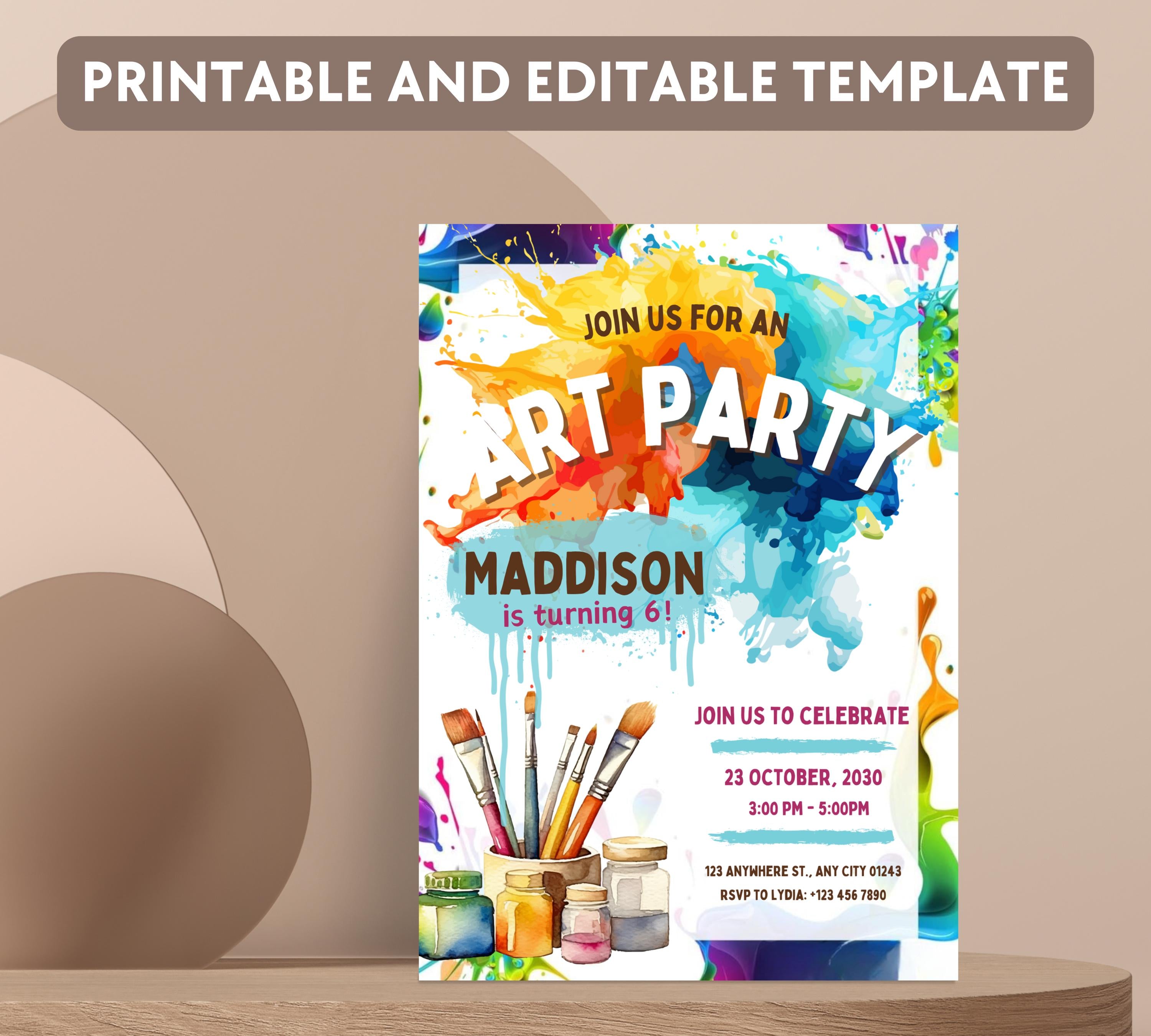 Art Painting Birthday Party Invitation, Art Party Invitation, Art Kids Birthday Party Invitation, Art Themed Invitation, Instant Download