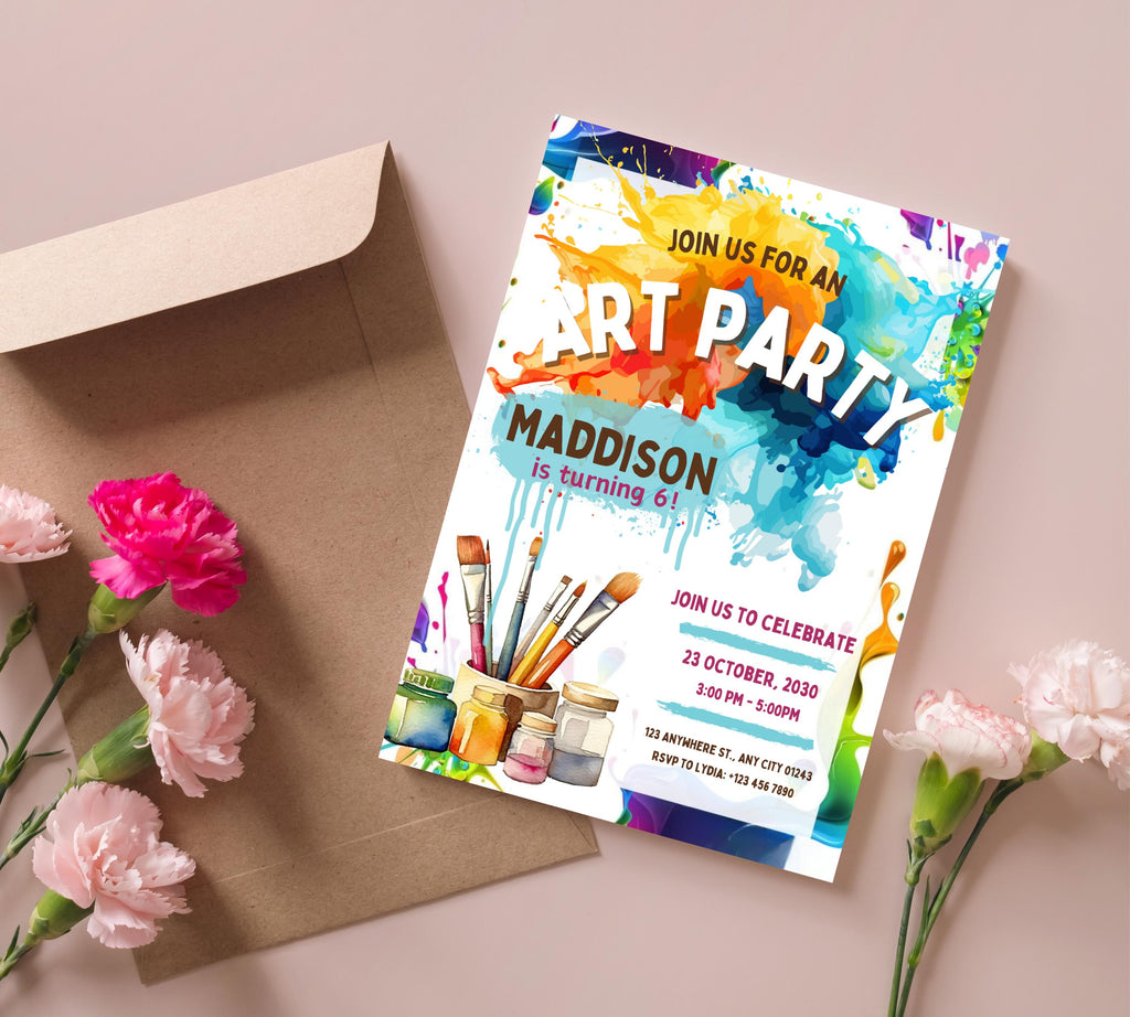 Art Painting Birthday Party Invitation, Art Party Invitation, Art Kids Birthday Party Invitation, Art Themed Invitation, Instant Download