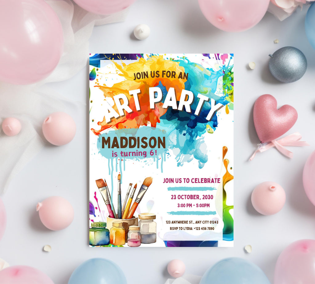 Art Painting Birthday Party Invitation, Art Party Invitation, Art Kids Birthday Party Invitation, Art Themed Invitation, Instant Download