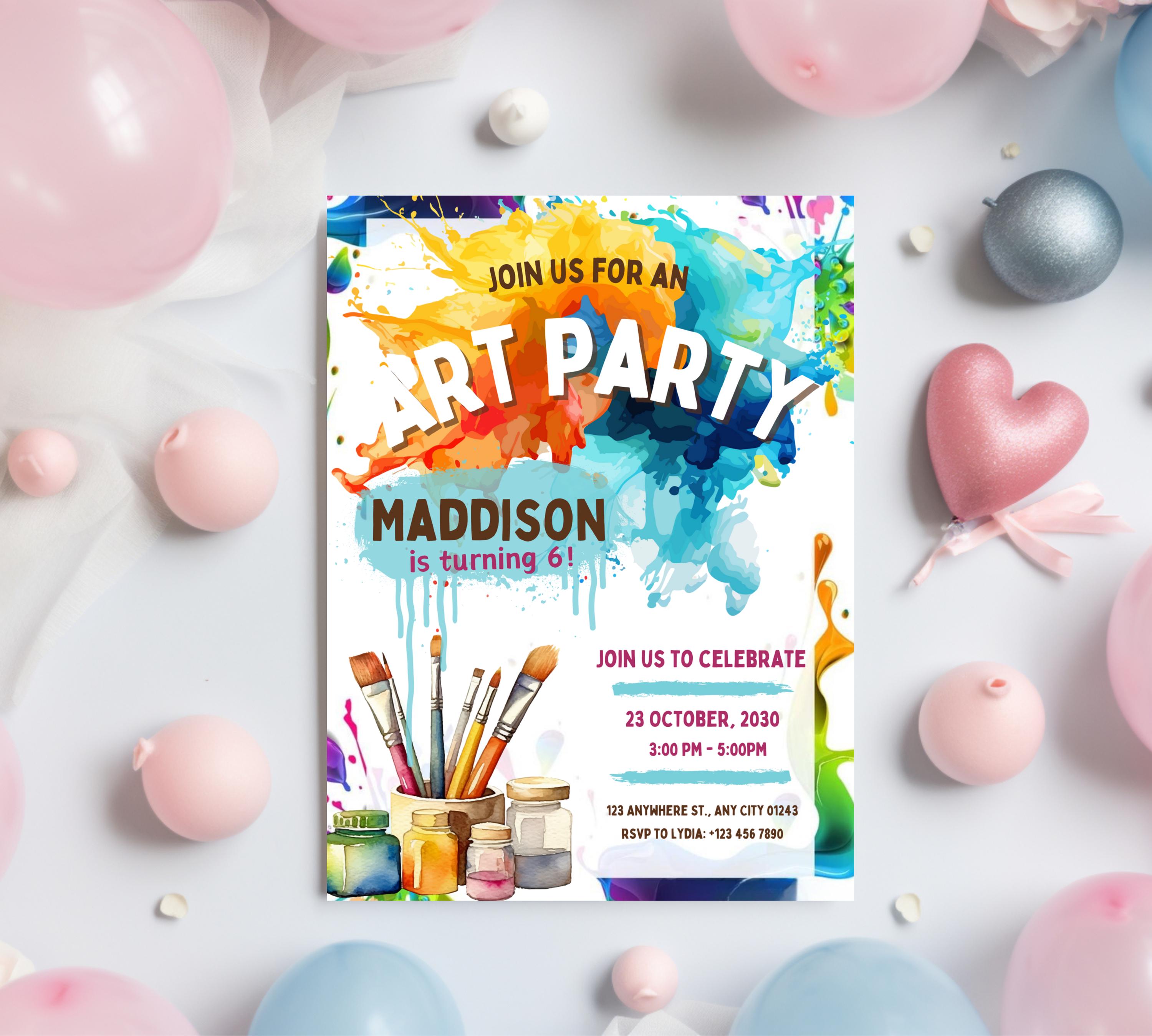 Art Painting Birthday Party Invitation, Art Party Invitation, Art Kids Birthday Party Invitation, Art Themed Invitation, Instant Download