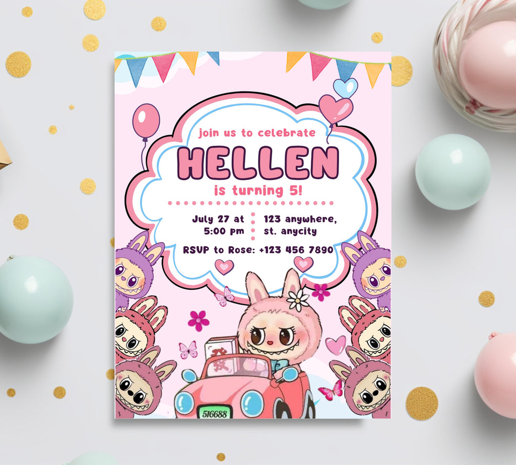 Editable Labubu Birthday Invitation, Labubu Kids Birthday invitation, Kids Bday Digital Invite, Editable Invitation, Kids Birthday Invite