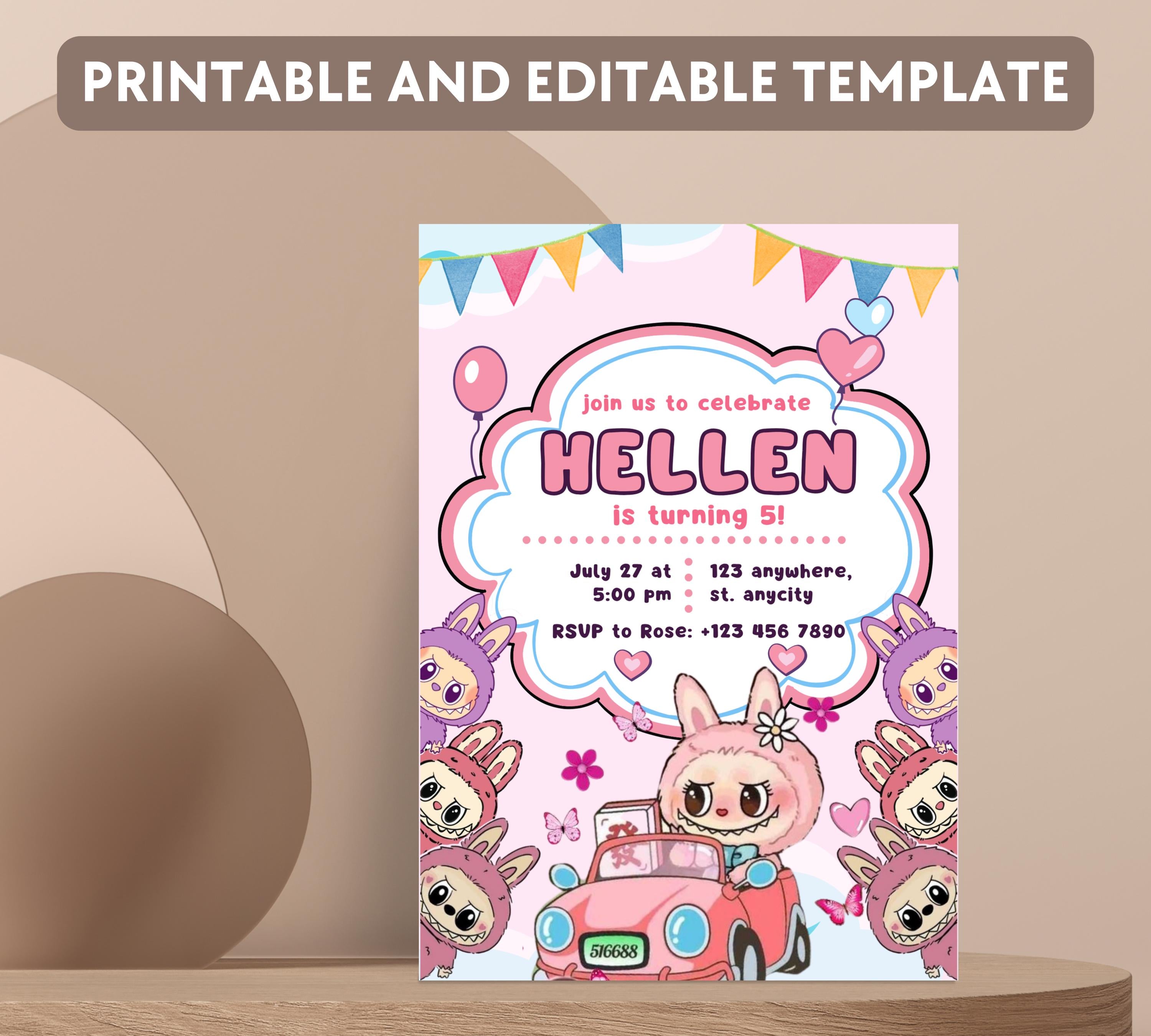 Editable Labubu Birthday Invitation, Labubu Kids Birthday invitation, Kids Bday Digital Invite, Editable Invitation, Kids Birthday Invite