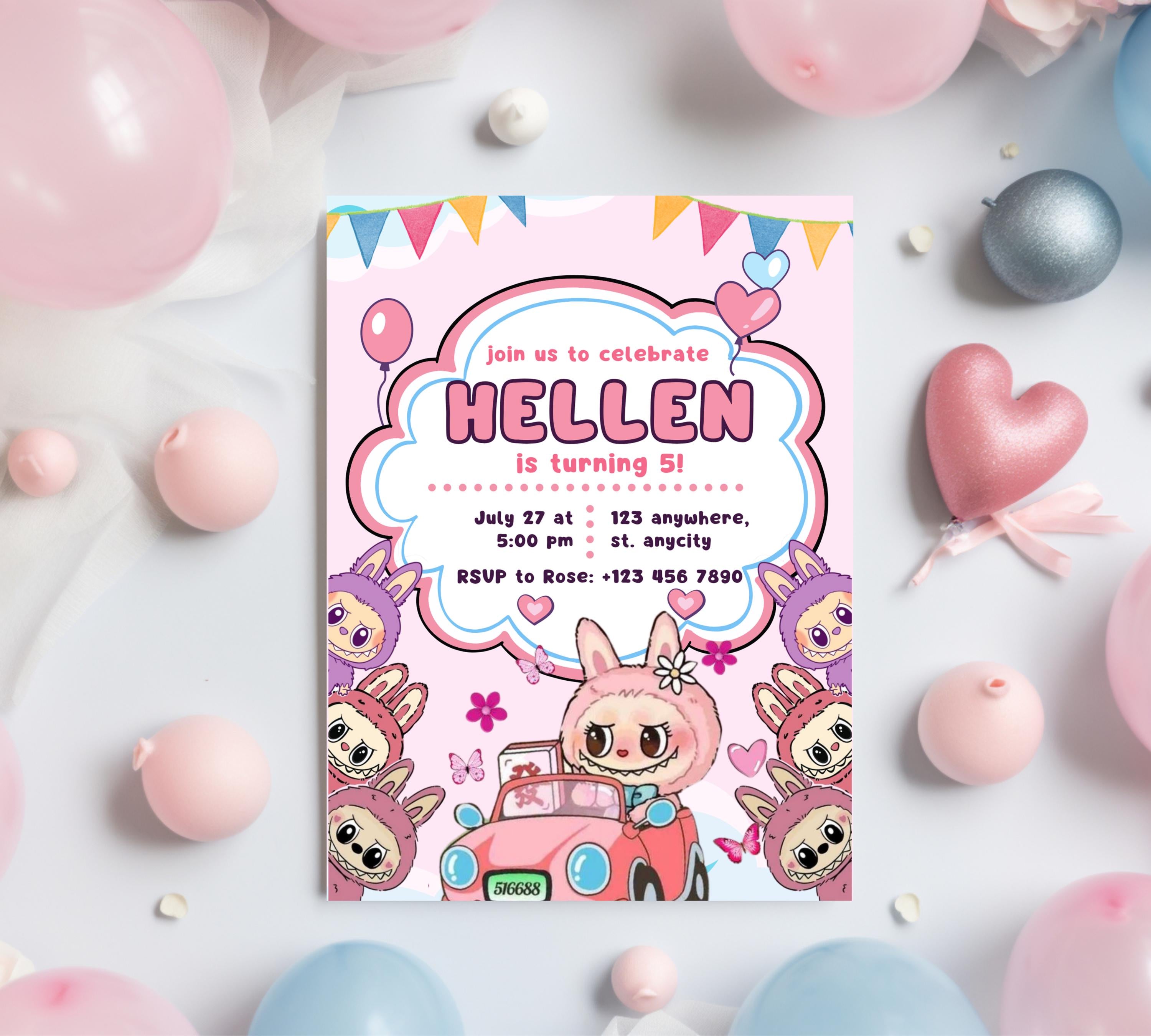 Editable Labubu Birthday Invitation, Labubu Kids Birthday invitation, Kids Bday Digital Invite, Editable Invitation, Kids Birthday Invite