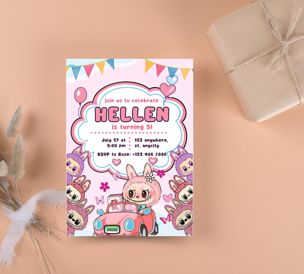 Editable Labubu Birthday Invitation, Labubu Kids Birthday invitation, Kids Bday Digital Invite, Editable Invitation, Kids Birthday Invite