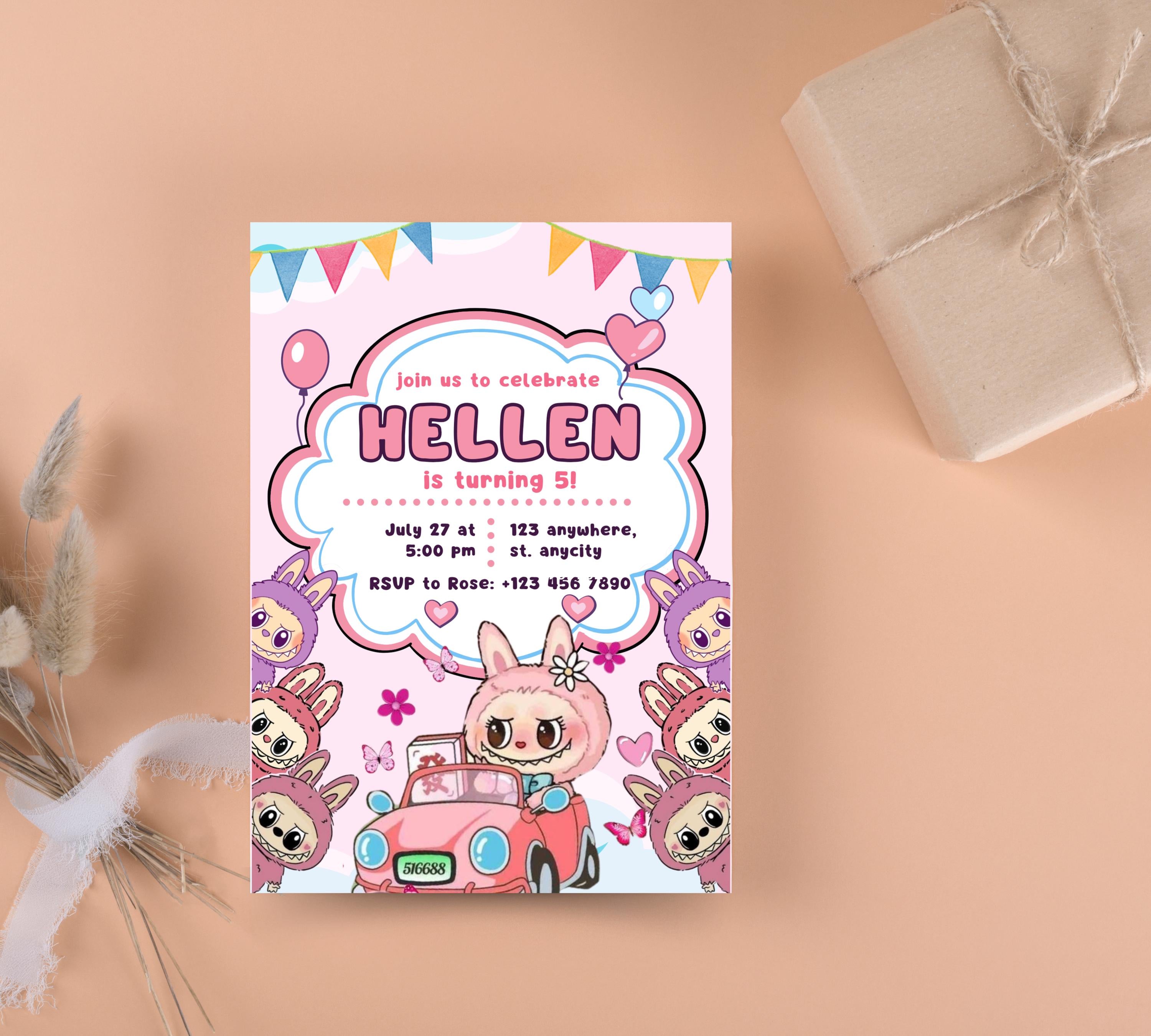 Editable Labubu Birthday Invitation, Labubu Kids Birthday invitation, Kids Bday Digital Invite, Editable Invitation, Kids Birthday Invite
