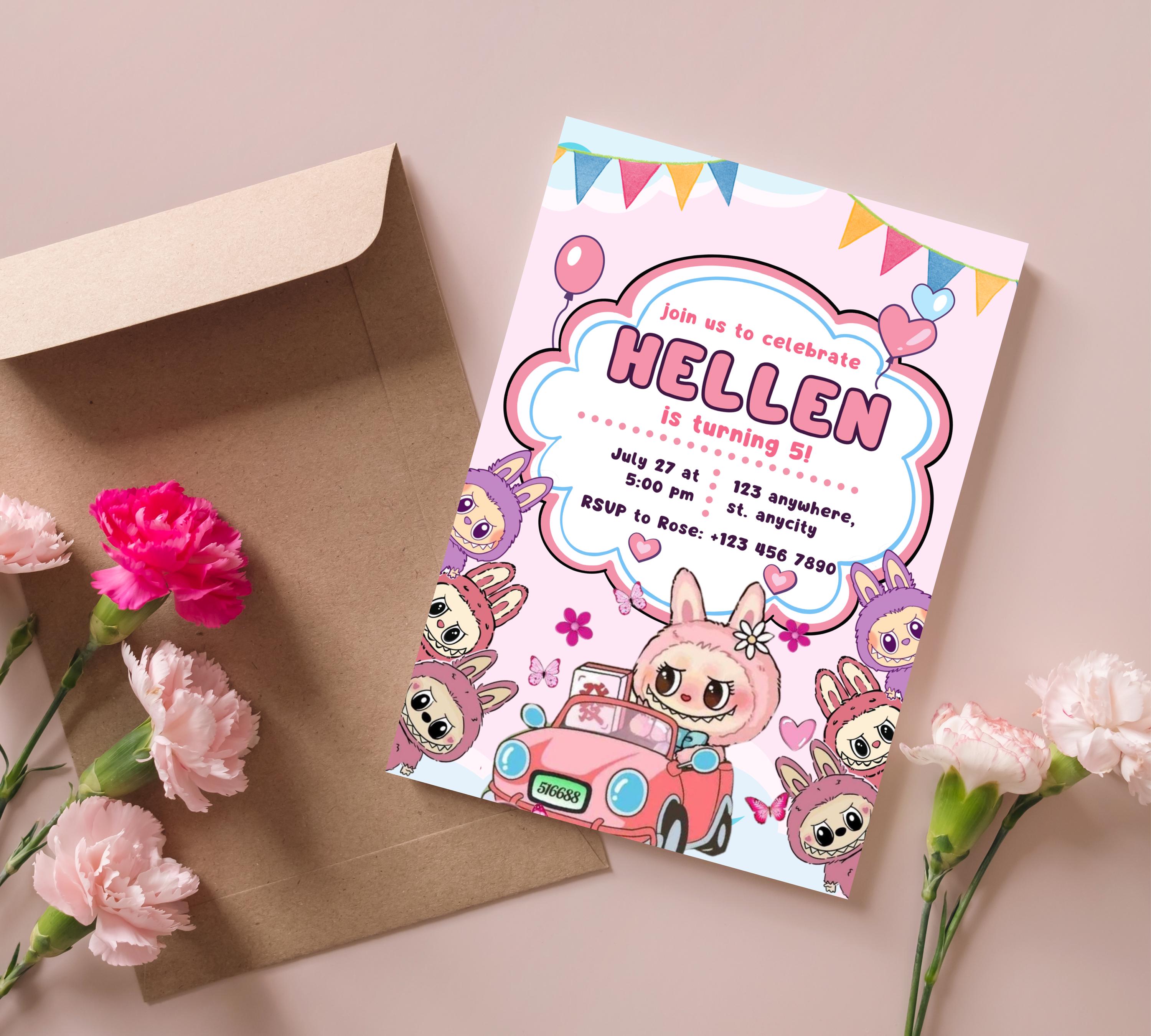 Editable Labubu Birthday Invitation, Labubu Kids Birthday invitation, Kids Bday Digital Invite, Editable Invitation, Kids Birthday Invite