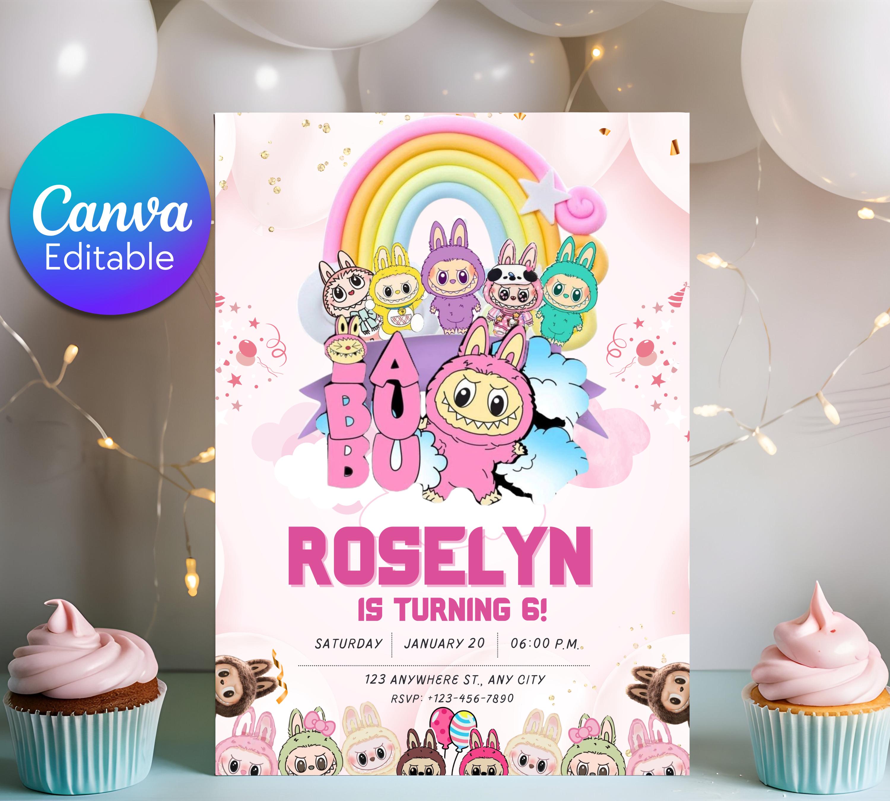 Pink Labubu Birthday Invitation, Labubu Kids Birthday invitation, Kids Bday Digital Invite, Editable Invitation, Kids Birthday Invite