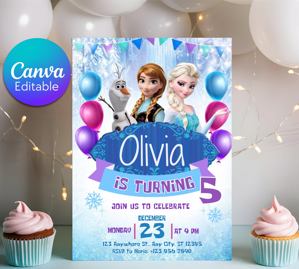 Editable Frozen Birthday Invitation, Frozen Party Elsa Invitation, Winter Snow Kids Birthday Invite, Kids Birthday Invite, Instant Download