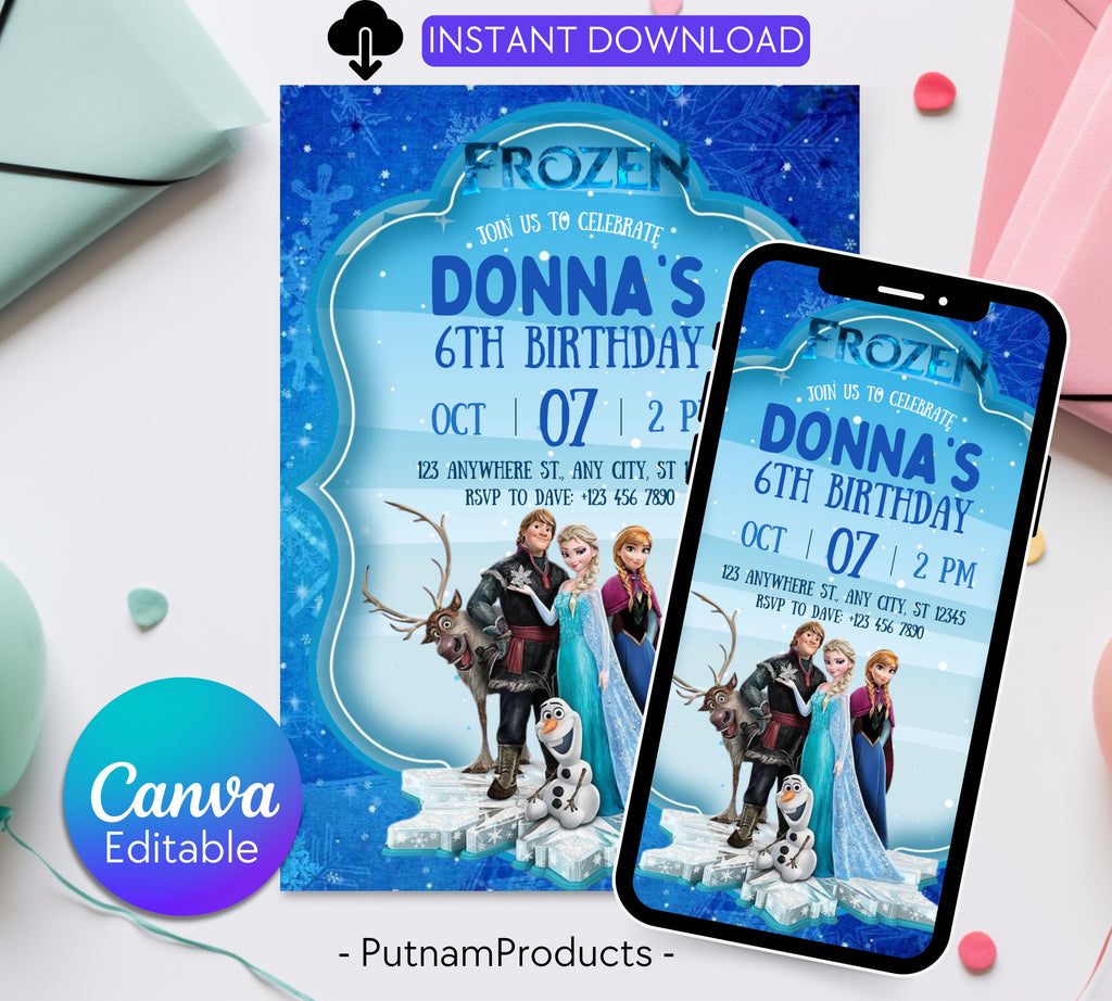 FROZEN Birthday Invitation, Elsa Birthday Invitation, Winter Snow Birthday Printable, Editable Instant Download, Frozen Party Invitation