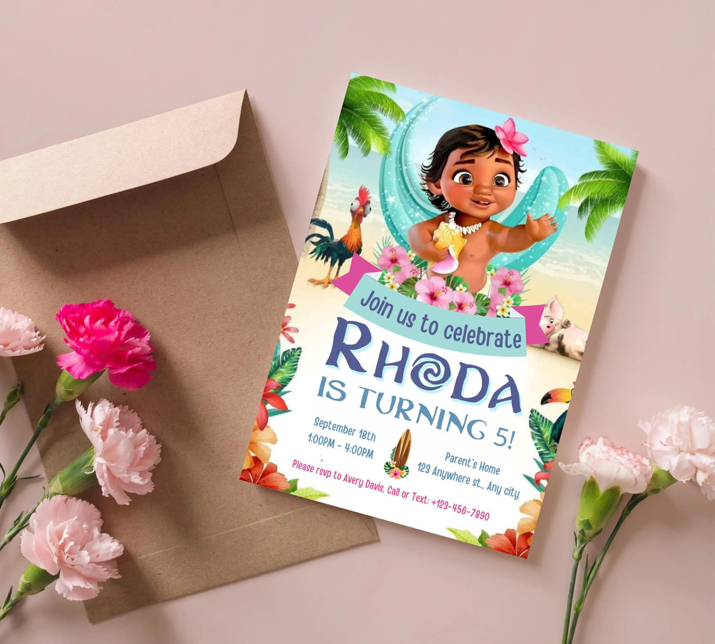 Baby Moana Birthday Invitation, Editable Digital Moana Birthday Invite, Kids Theme Party Invitation, Digital Baby Moana Invitation Template