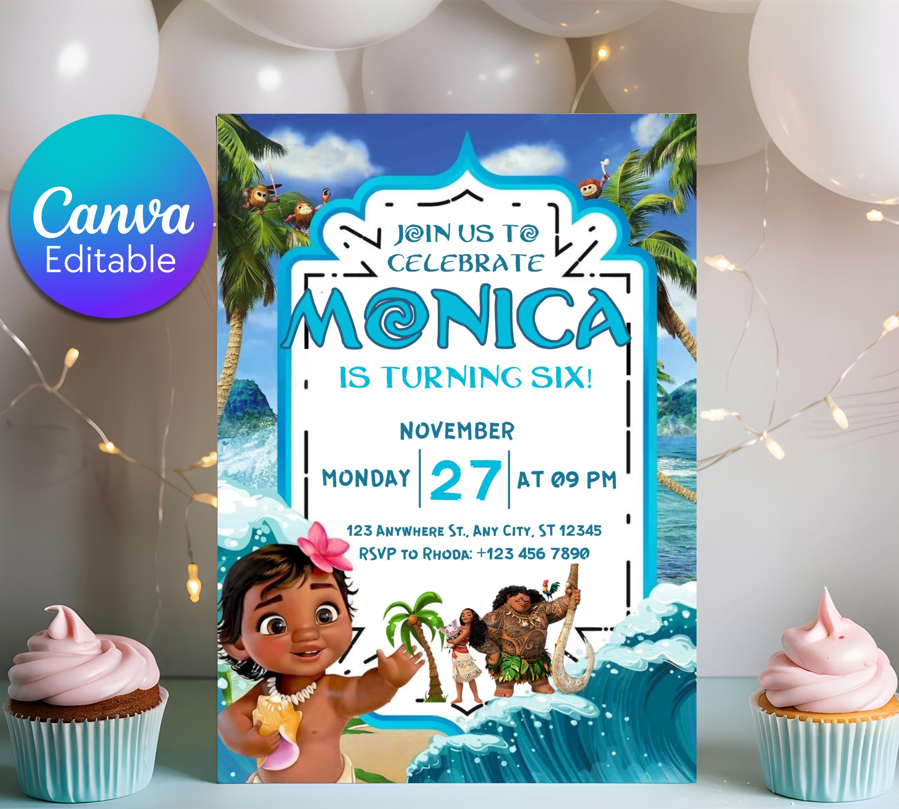 Editable Moana Birthday Invitation, Printable Digital Hawaiian Moana Birthday Invitation, Kids Theme Party Template Invite, Instant Download