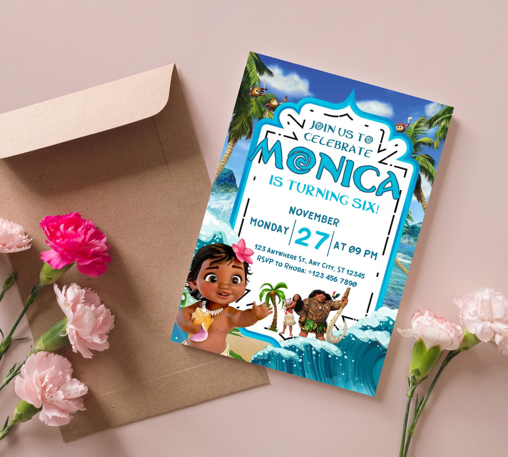 Editable Moana Birthday Invitation, Printable Digital Hawaiian Moana Birthday Invitation, Kids Theme Party Template Invite, Instant Download