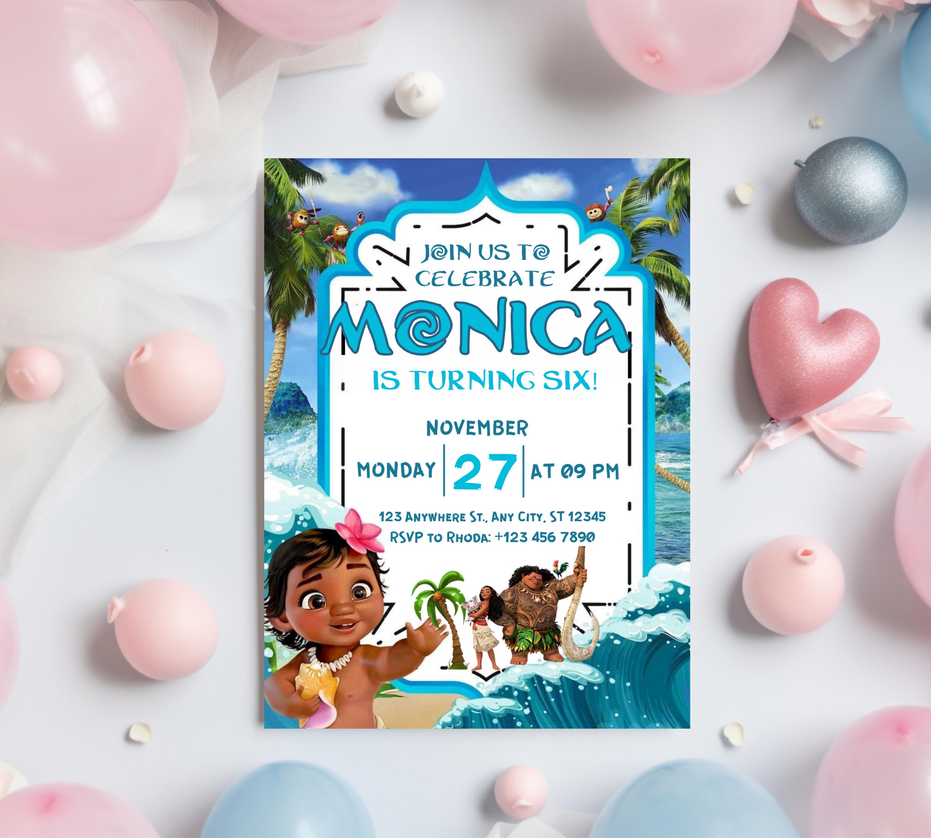 Editable Moana Birthday Invitation, Printable Digital Hawaiian Moana Birthday Invitation, Kids Theme Party Template Invite, Instant Download