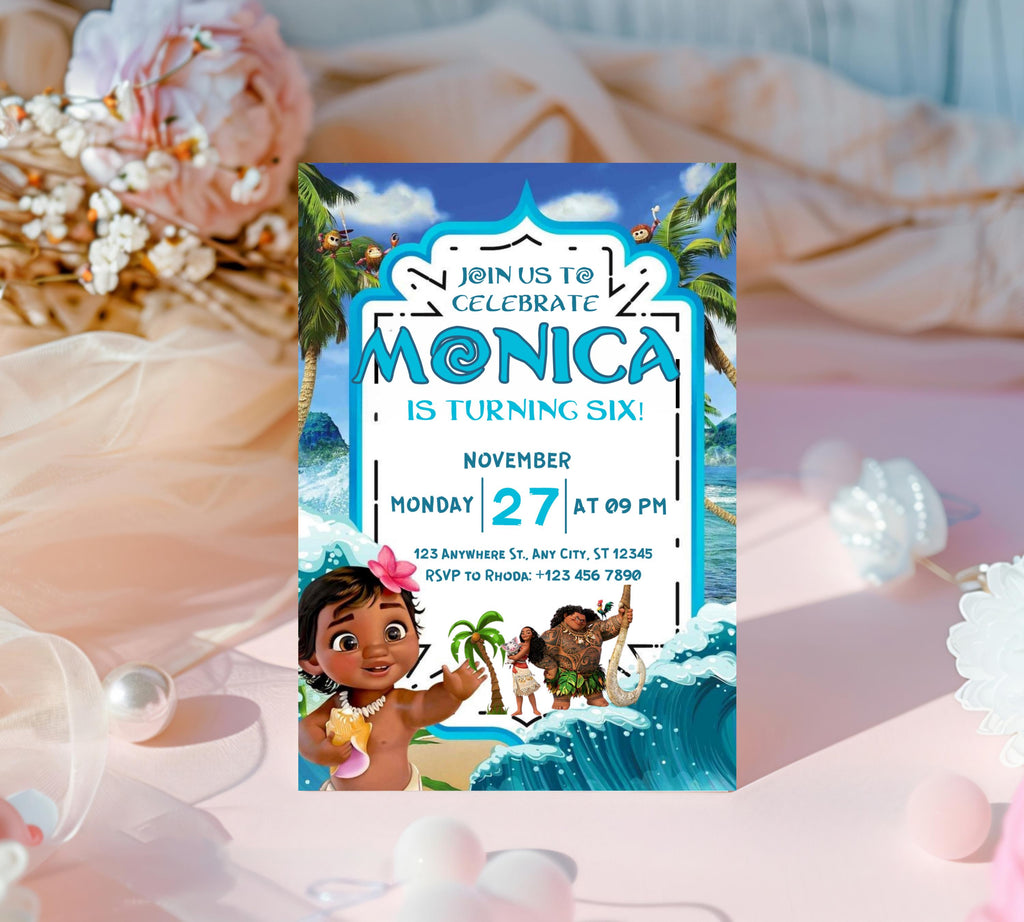 Editable Moana Birthday Invitation, Printable Digital Hawaiian Moana Birthday Invitation, Kids Theme Party Template Invite, Instant Download