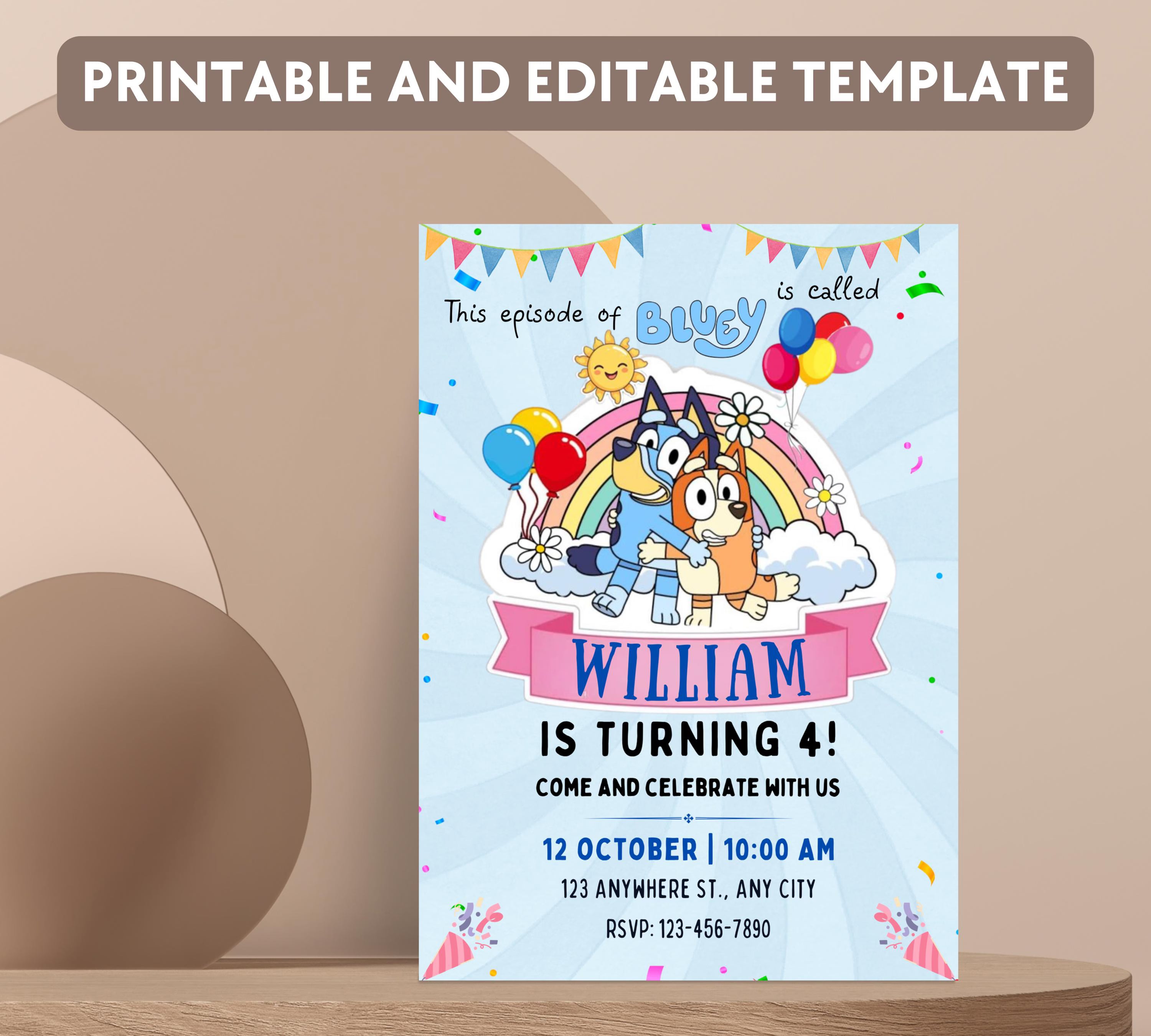 Bluey Editable Birthday Invitation, On This Episode of Bluey, Bluey Themed Boys Birthday Invite, Fully Customizable, Instant Download