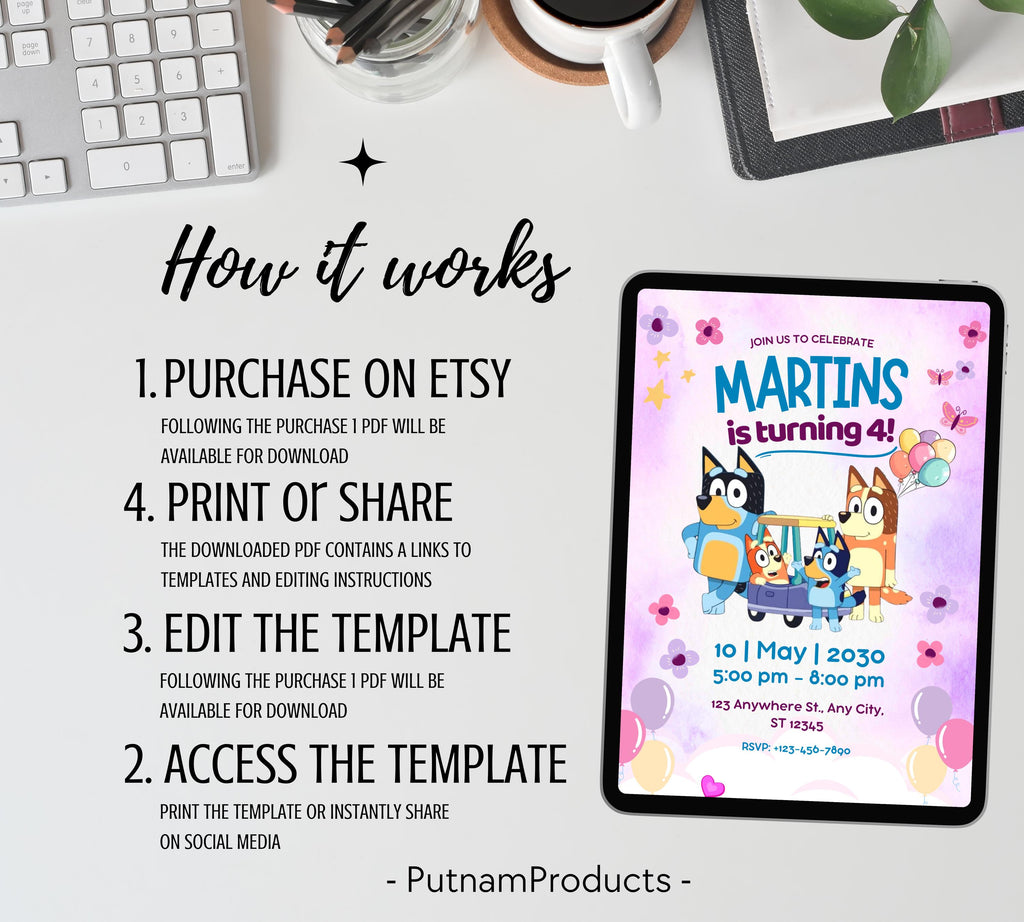 Editable Bluey Birthday Invitation, On This Episode of Bluey, Bluey Themed Kids Birthday Invite, Kids Party Theme Bluey Invitation