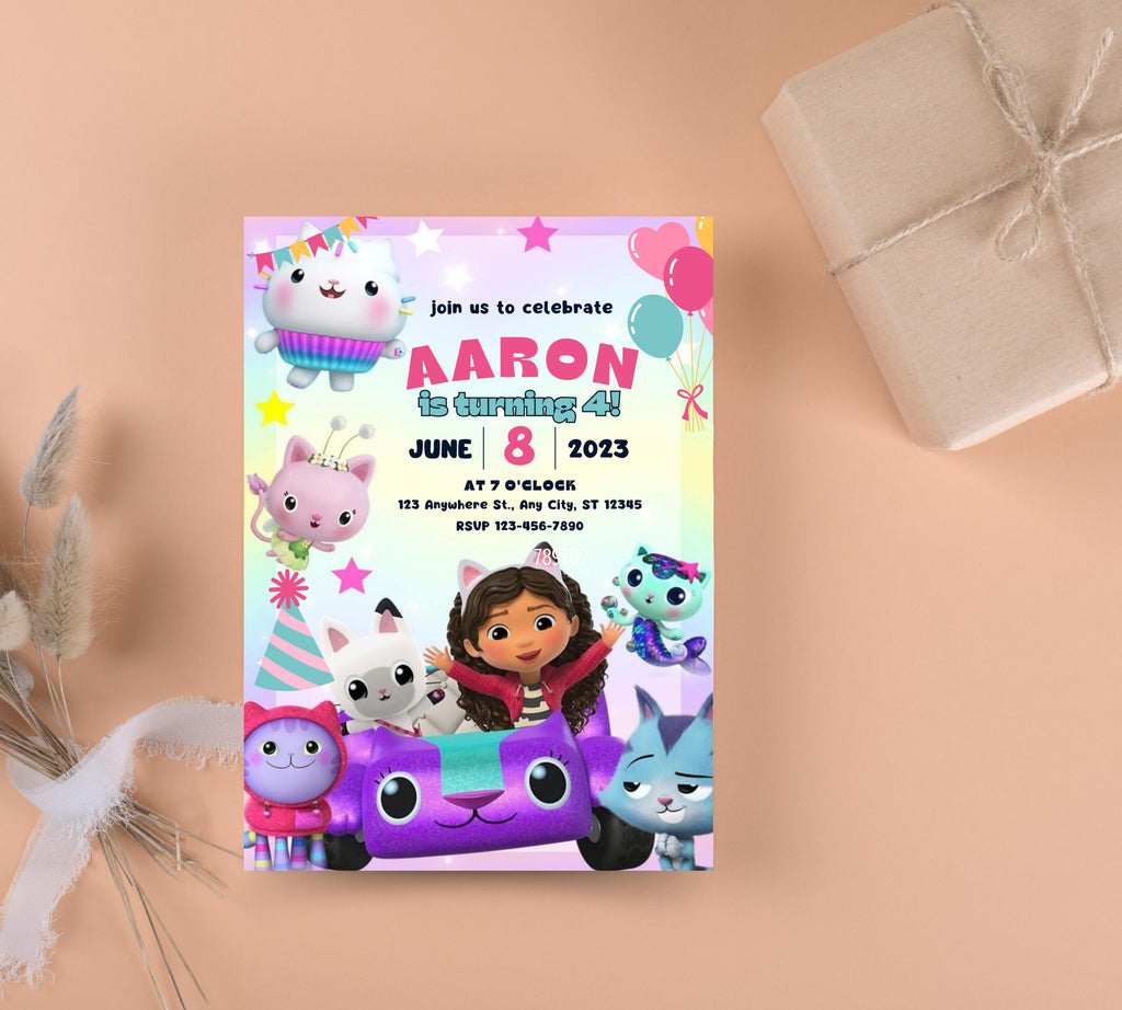Editable Gabby Dollhouse Birthday Invitation, Gabbys Dollhouse Kids Party Invite, Digital Gabby Dollhouse Birthday Invite, Gabby Template