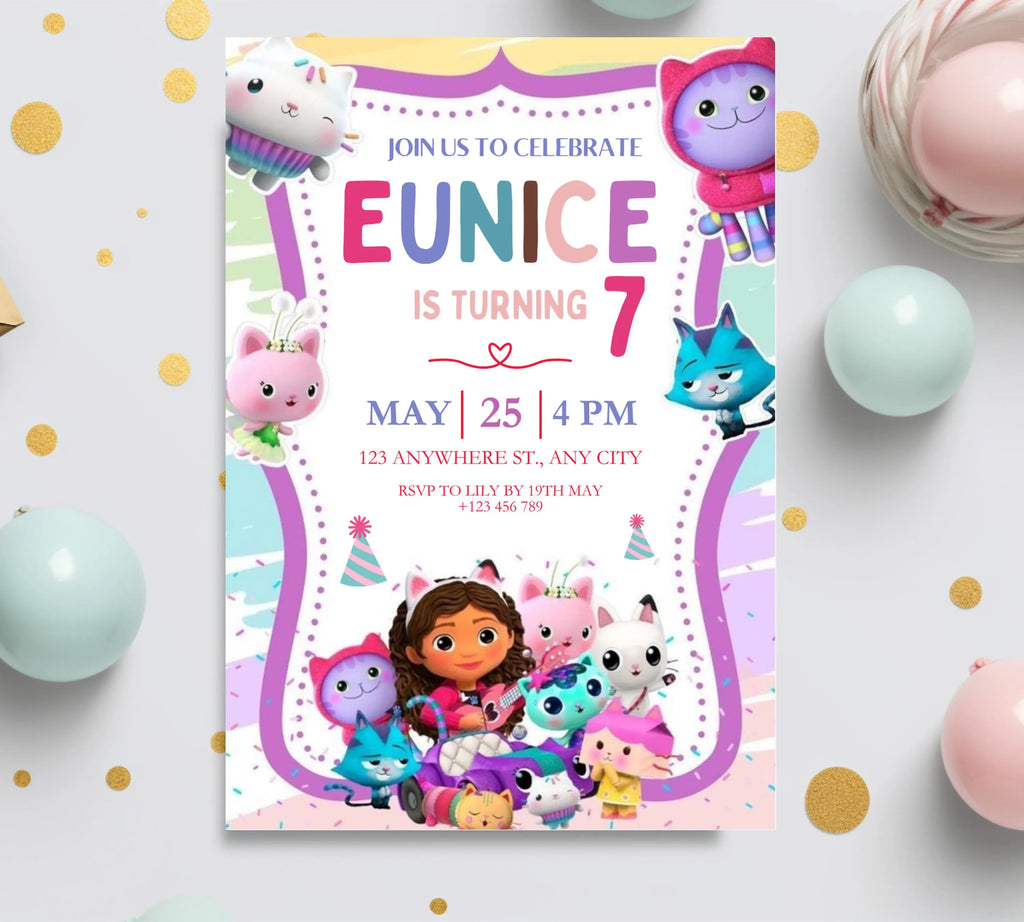 Editable Gabby Dollhouse Birthday Invitation, Gabbys Dollhouse Kids Party Invite, Digital Gabby Dollhouse Birthday Invite, Gabby Template