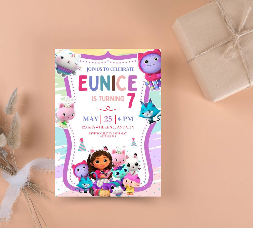 Editable Gabby Dollhouse Birthday Invitation, Gabbys Dollhouse Kids Party Invite, Digital Gabby Dollhouse Birthday Invite, Gabby Template