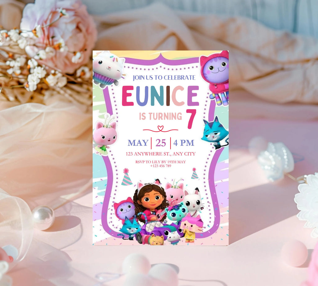 Editable Gabby Dollhouse Birthday Invitation, Gabbys Dollhouse Kids Party Invite, Digital Gabby Dollhouse Birthday Invite, Gabby Template