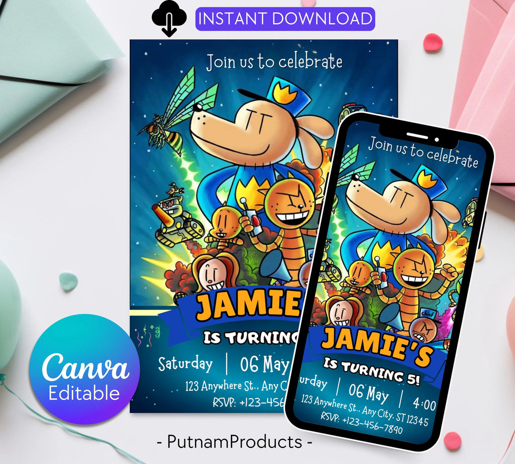 Editable Dog Man Birthday Invitation, Dog Man Invitation, Editable Kids Birthday Invitation, Dog Man Movie Invitation, DogMan Birthday