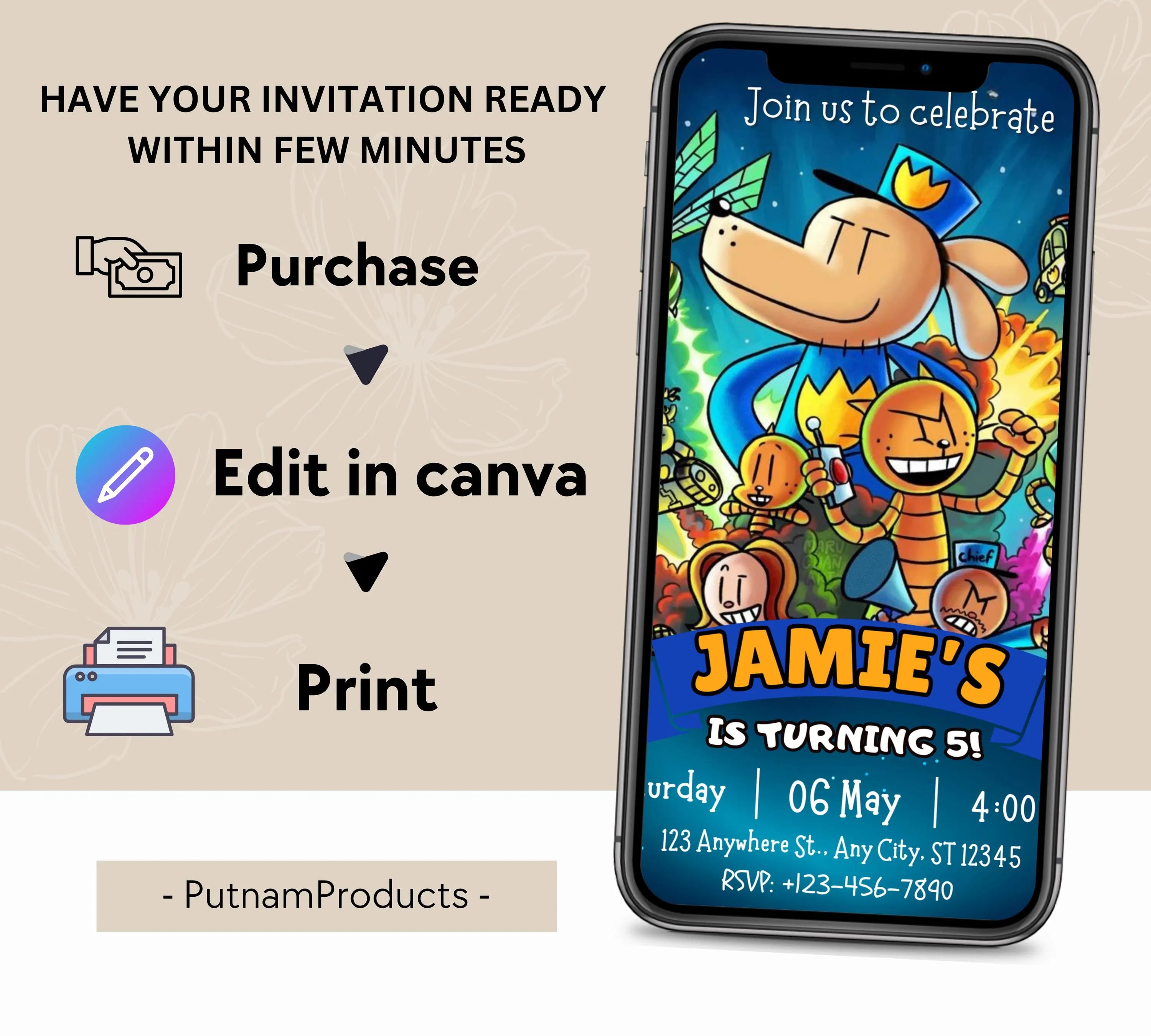 Editable Dog Man Birthday Invitation, Dog Man Invitation, Editable Kids Birthday Invitation, Dog Man Movie Invitation, DogMan Birthday